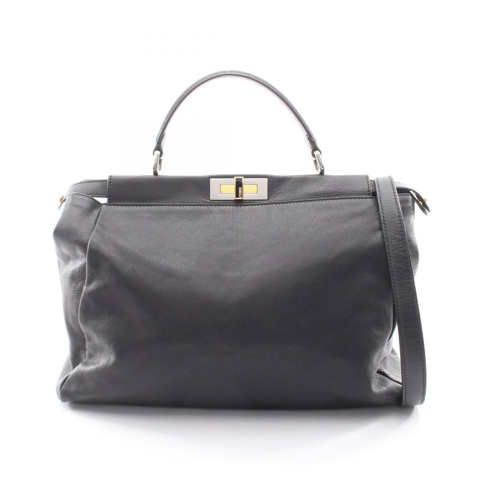 Handbag Leather Fendi: Handbag Leather Fendi Black Fendi handbag made from high-quality leather, measuring 29cm x 40cm x 16cm. This stylish bag features a sleek design and classic black color that exudes sophistication. Mad