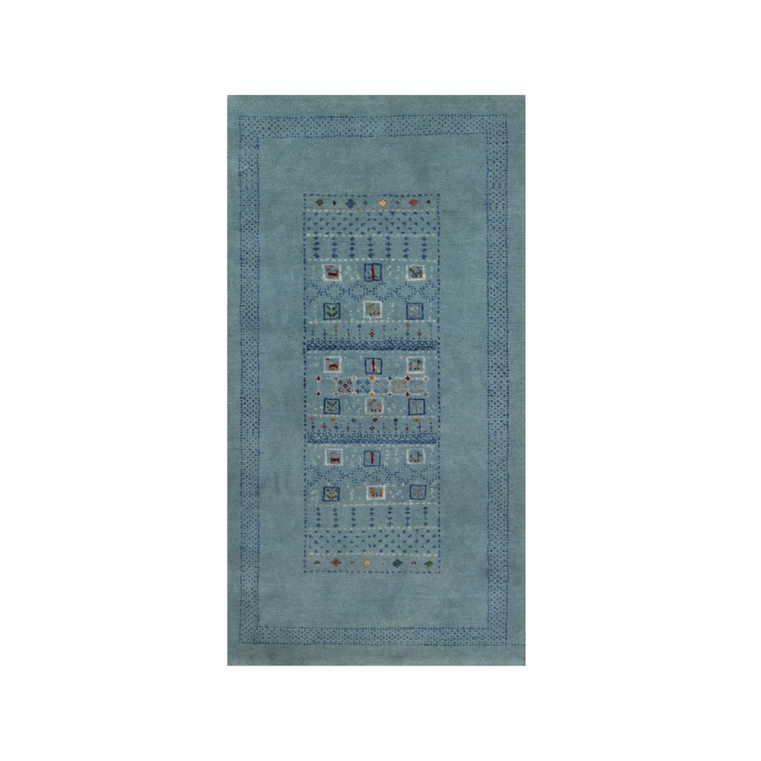 2'3"x4'5" Blue Modern Lori Buft Animal Figurine Wool Hand Knotted Mat Rug: 2'3"x4'5" Blue Modern Lori Buft Animal Figurine Wool Hand Knotted Mat Rug The Blue Modern Lori Buft Animal Figurine Wool Hand Knotted Mat Rug boasts a striking blue color and intricate hand-knotted wo