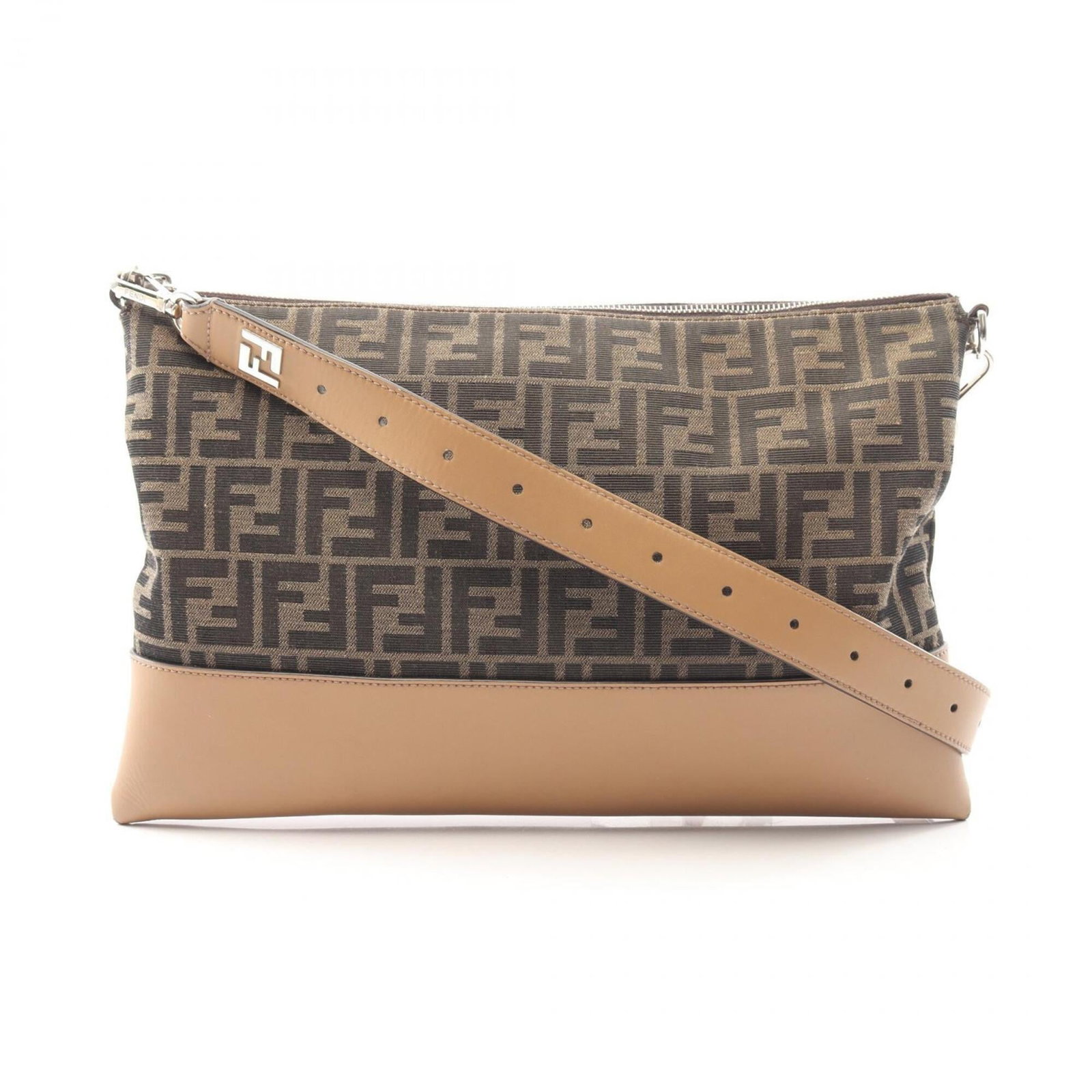 Fendi Canvas Leather Shoulder Bag: Fendi Canvas Leather Shoulder Bag The Fendi Canvas Leather Shoulder Bag boasts a unique blend of materials, featuring high-quality leather and canvas in a stylish beige and brown color combination. Me