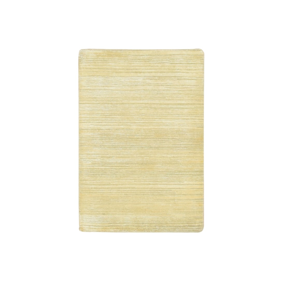 2'x3' Beige Plain Line Design Silk & Oxidized Wool Hand Knotted Mat Rug: 2'x3' Beige Plain Line Design Silk & Oxidized Wool Hand Knotted Mat Rug Hand-knotted with wool and silk, this modern beige plain line design rug boasts a solid foundation made from cotton. Its