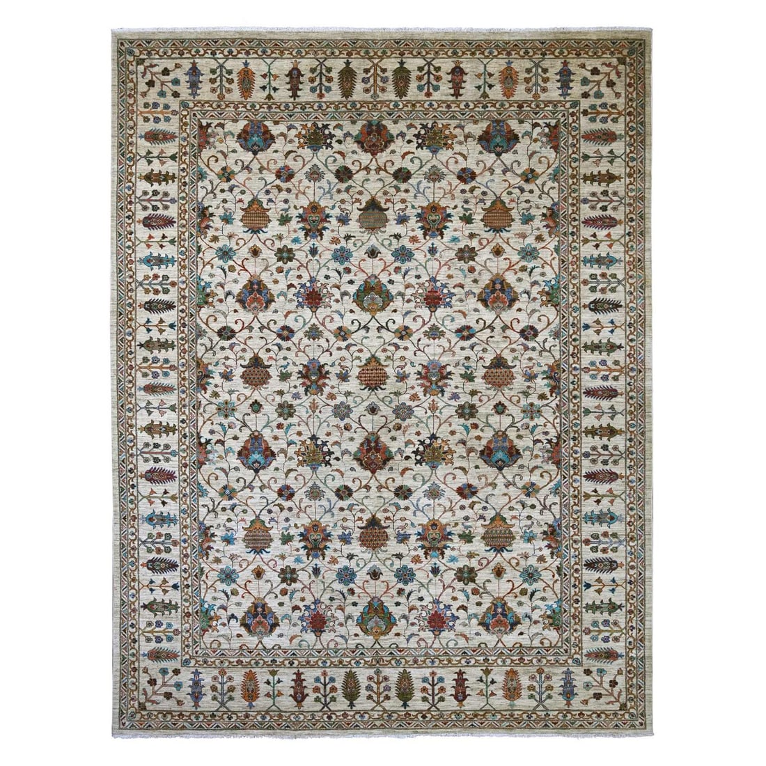 10'7"x13'7" Ivory Afghan Sultani with Pomegranate Design Hand Knotted Wool: 10'7"x13'7" Ivory Afghan Sultani with Pomegranate Design Hand Knotted Wool Ivory Afghan Sultani with Pomegranate Design Hand Knotted Wool, measuring 10'7"x13'7" in a stunning all-over regional design.