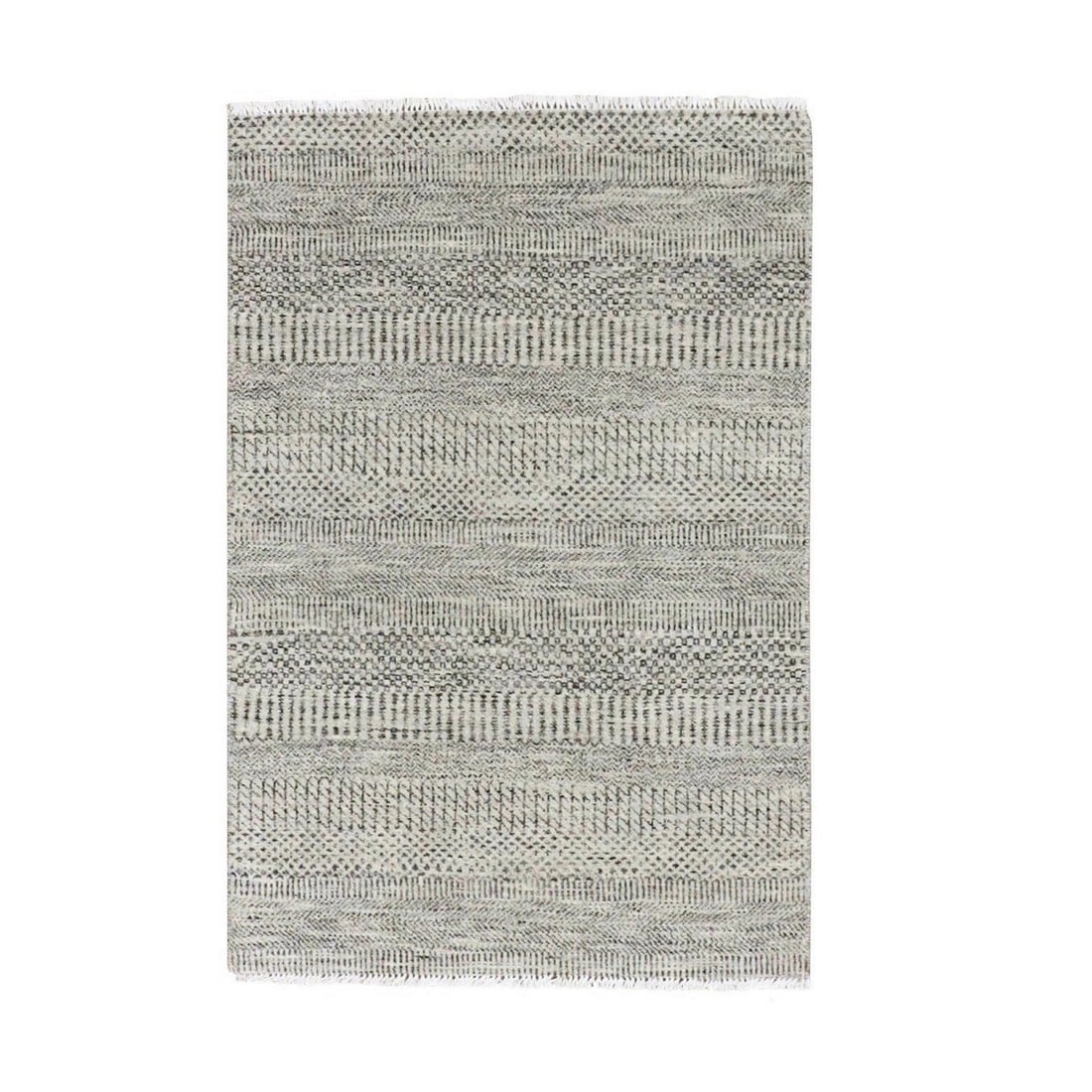 3'x4'10" Stone Eagle Gray Undyed Wool Grass Design Hand Knotted Rug: 3'x4'10" Stone Eagle Gray Undyed Wool Grass Design Hand Knotted Rug This stunning 3'x4'10" stone eagle gray undyed wool grass design hand knotted rug boasts an intricate, rectangular field pattern in 