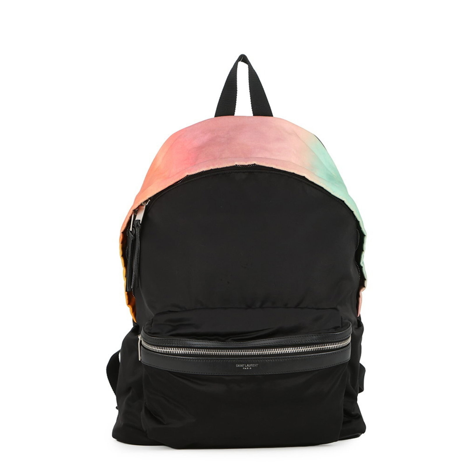 Yves Saint Laurent Handbag Nylon Backpack: Yves Saint Laurent Handbag Nylon Backpack Yves Saint Laurent's nylon backpack is a stylish and versatile accessory, featuring a sleek black design with multi-color accents. Made from durable nylon mat