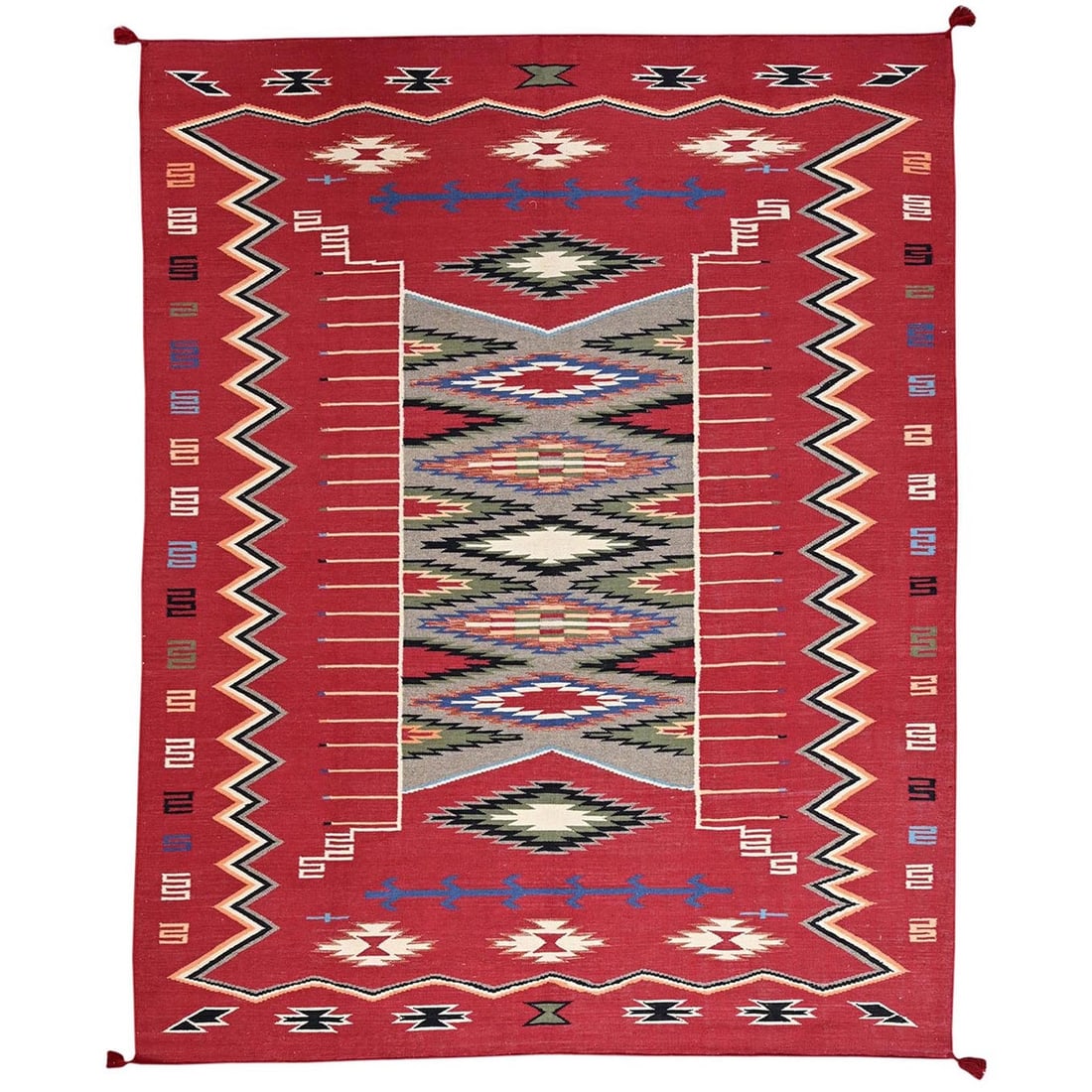 8'1"x10' Red Flat Weave Southwest Geometric Design Hand Woven Pure Wool Rug: 8'1"x10' Red Flat Weave Southwest Geometric Design Hand Woven Pure Wool Rug Red Flat Weave Southwest Geometric Design Hand Woven Pure Wool Rug features a vibrant red color and geometric pattern, chara