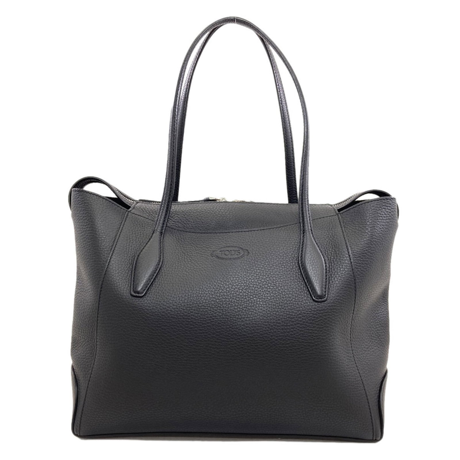 Leather tote bag by Tod's: Leather tote bag by Tod's Tod's luxurious leather tote bag boasts sleek black design, crafted from high-quality leather. Measuring 28cm x 40cm x 12cm, its compact size makes it a practical choice for