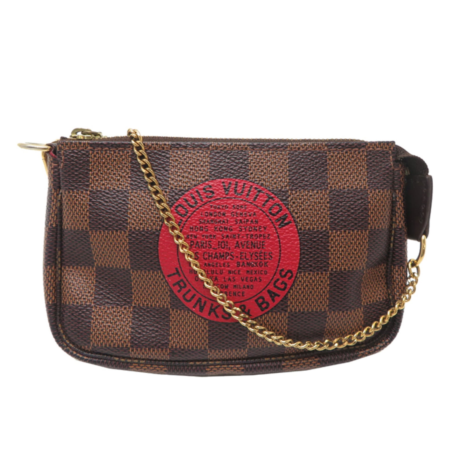 Louis Vuitton Pouch: Louis Vuitton Pouch Brown Louis Vuitton Damier Pouch with Zipper Closure. This compact pouch measures 9cm x 15cm x 2.5cm and features a distinctive brown color and zipper closure. A serial number,
