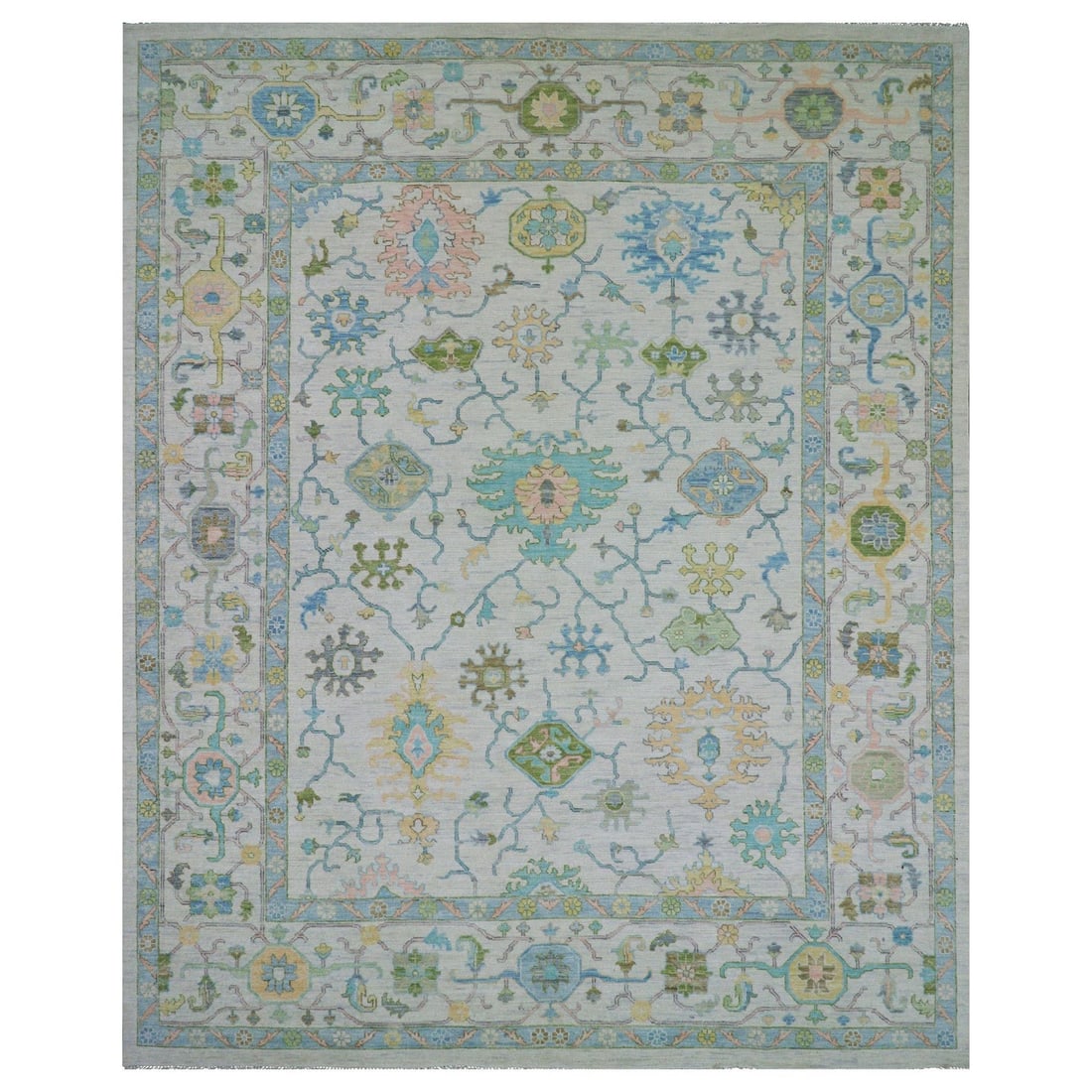 12'2"x15' White Colorful Oushak Weave Wool Hand Knotted Oversized Rug: 12'2"x15' White Colorful Oushak Weave Wool Hand Knotted Oversized Rug 12'2" x 15' White Colorful Oushak Weave Wool Hand Knotted Oversized Rug - A stunning piece of hand-knotted craftsmanship, this rug