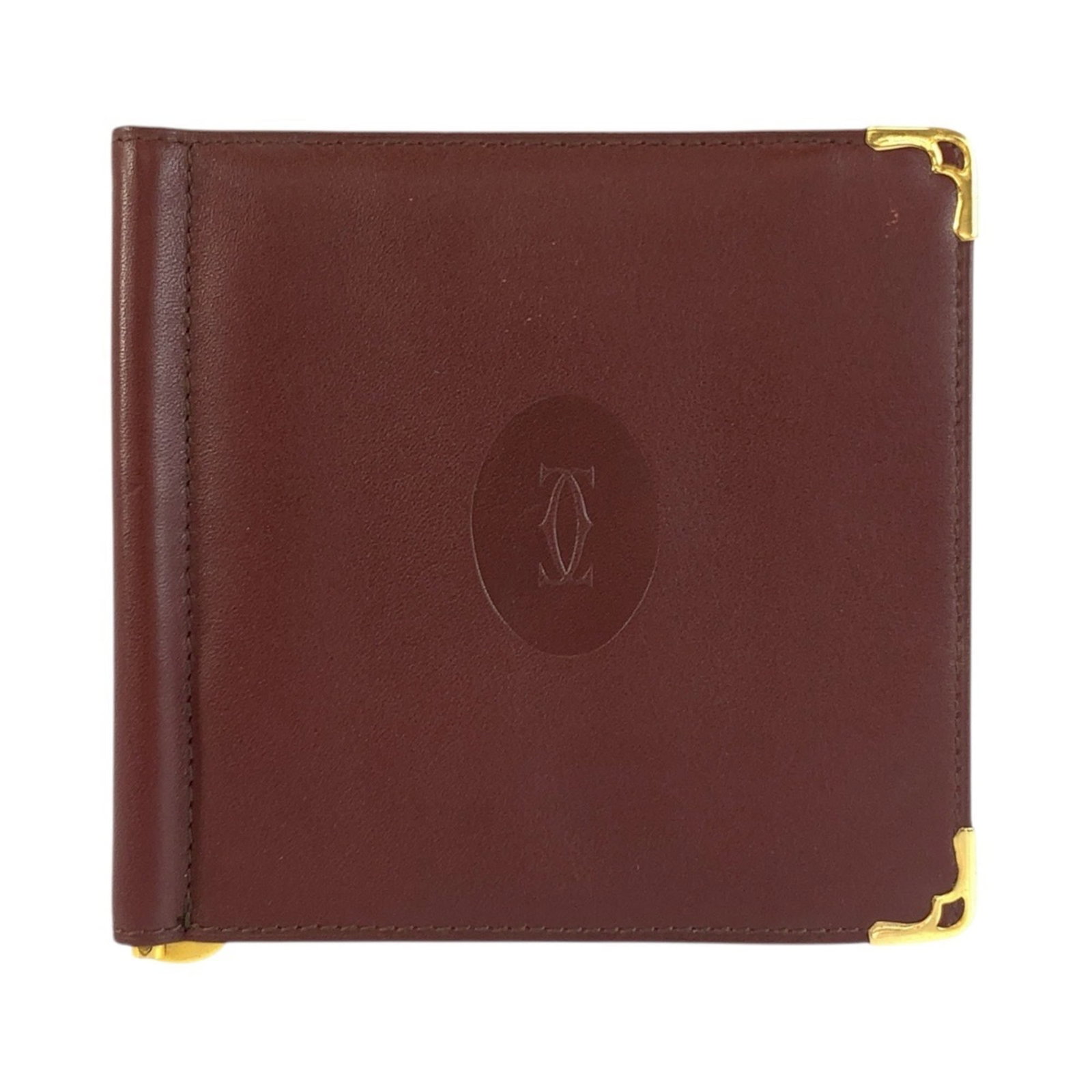 Cartier Money Clip Leather: Cartier Money Clip Leather Cartier Money Clip Leather boasts sleek, Bordeaux-colored leather and precise dimensions, measuring 11cm x 11.5cm x 5.00mm. Made from high-quality materials, this money clip