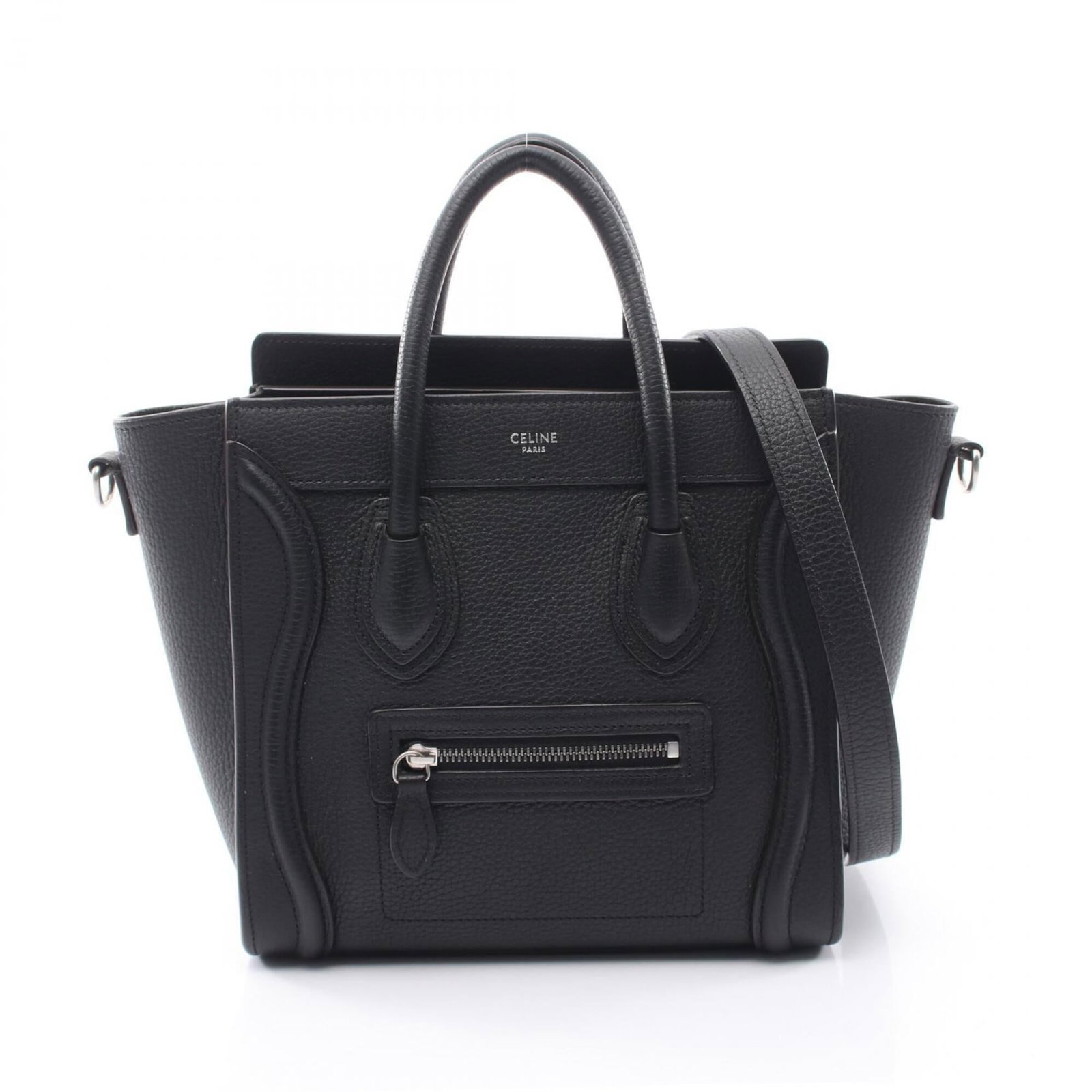 Handbag Leather Celine: Handbag Leather Celine Black leather Celine handbag with dimensions 20cm x 20cm x 9cm. This sleek and compact bag features high-quality leather construction, making it a stylish accessory for everyday