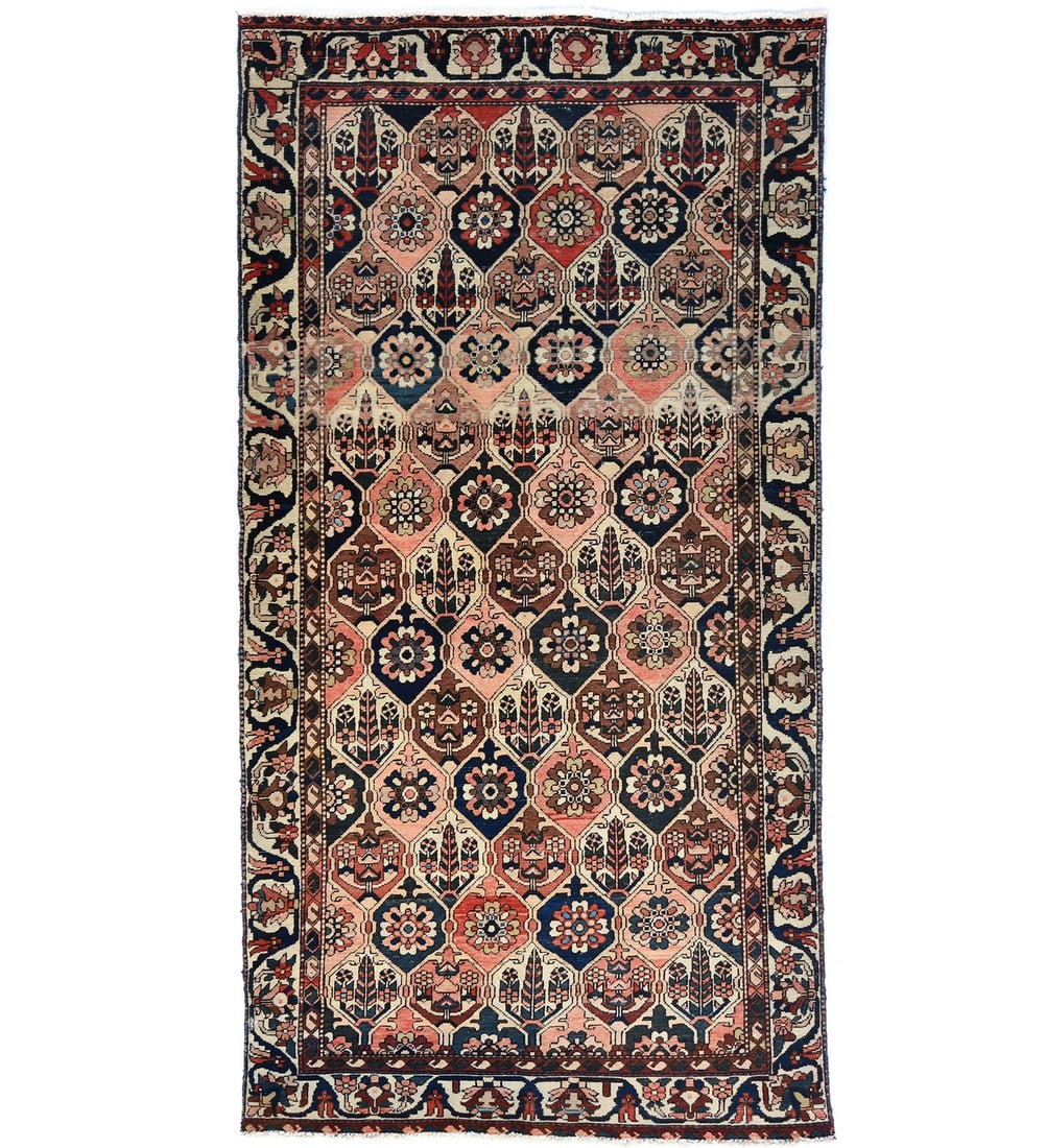 5X10 Semi-Antique Distressed Pictorial Floral Oriental Rug Vintage Carpet Hand-Knotted: 5X10 Semi-Antique Distressed Pictorial Floral Oriental Rug Vintage Carpet Hand-Knotted This stunning 5'0" x 9'6" hand-knotted wool rug boasts an exquisite floral design, woven in a traditional style w