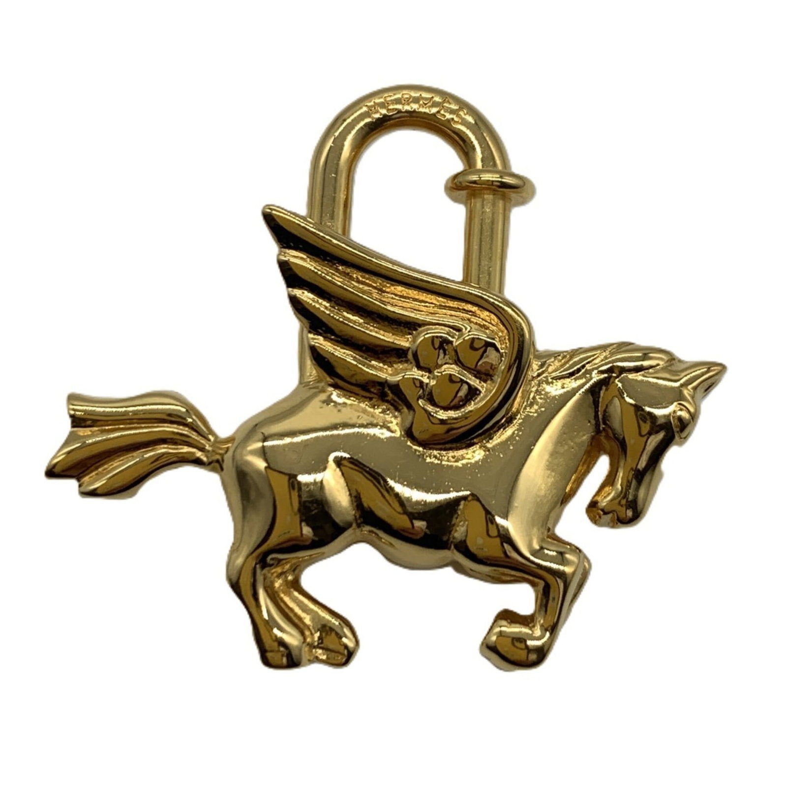 Hermes Keyring Gold Plating: Hermes Keyring Gold Plating Gold plating adds a touch of luxury to this Hermes keyring, measuring 3cm x 3.5cm in size. The item's gold plating material gives it a sleek and sophisticated appearance. A