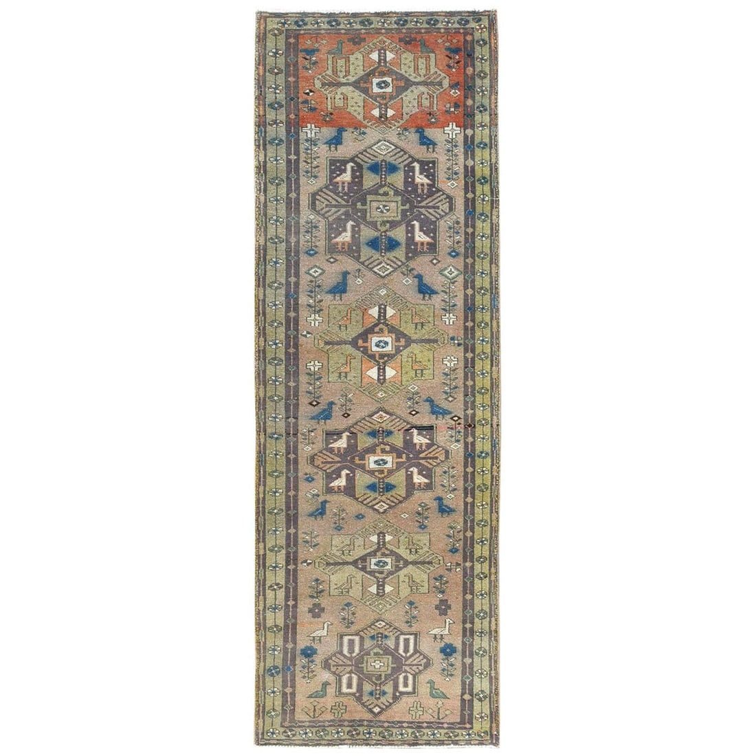 3'4"x10'3" Brown Northwest Farsian Runner Abrash Hand Knotted Wool Rug: 3'4"x10'3" Brown Northwest Farsian Runner Abrash Hand Knotted Wool Rug This 3'4"x10'3" Brown Northwest Farsian Runner Abrash Hand Knotted Wool Rug boasts a rich, earthy tone and intricate texture. The
