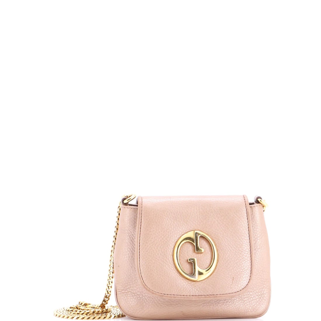 Chain bag leather small shoulder Gucci 1973: Chain bag leather small shoulder Gucci 1973 Small Gucci Leather Chain Shoulder Bag from the iconic 1973 collection, featuring gold hardware and a neutral interior. The bag boasts a classic cross-body 