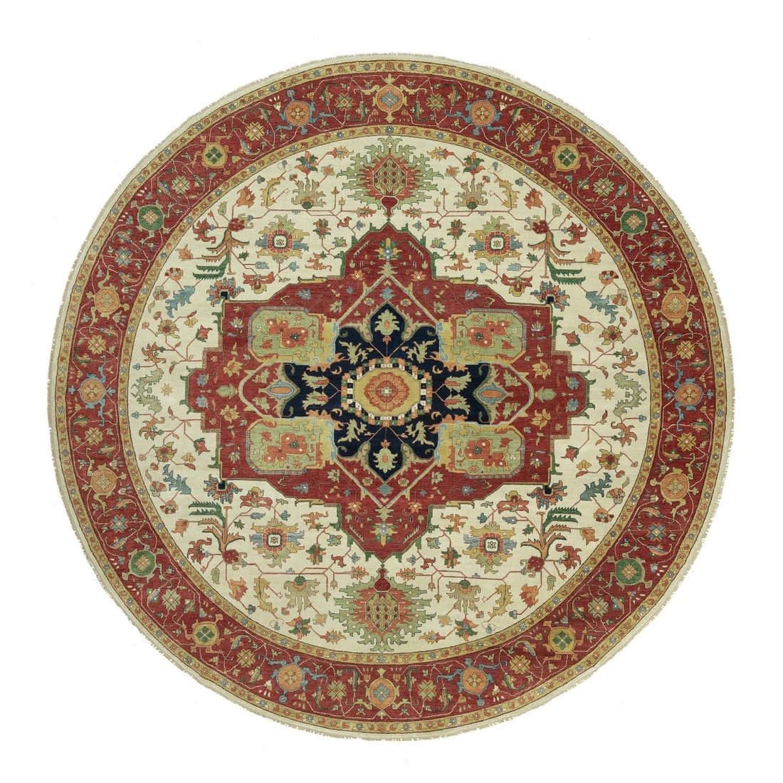 14'x14' Acadia White Antiqued Heriz Re-Creation Hand Knotted Round Rug (1 of 11)