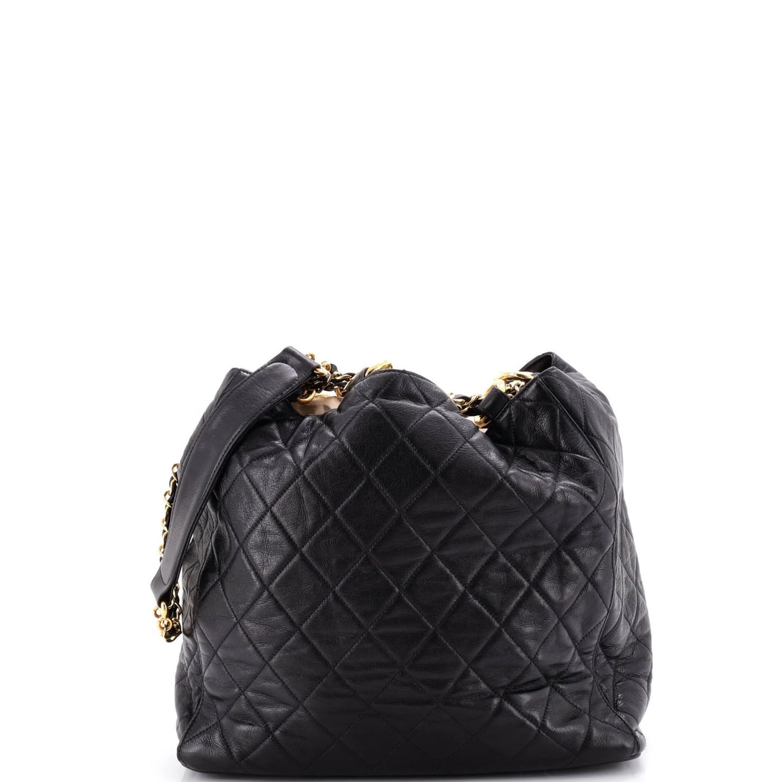 Caviar Quilted Small Chanel Vintage Backpack Drawstring: Caviar Quilted Small Chanel Vintage Backpack Drawstring Small Chanel Vintage Backpack Quilted Caviar in Black Leather with Gold Hardware, featuring a quilted design and classic drawstring closure. Thi