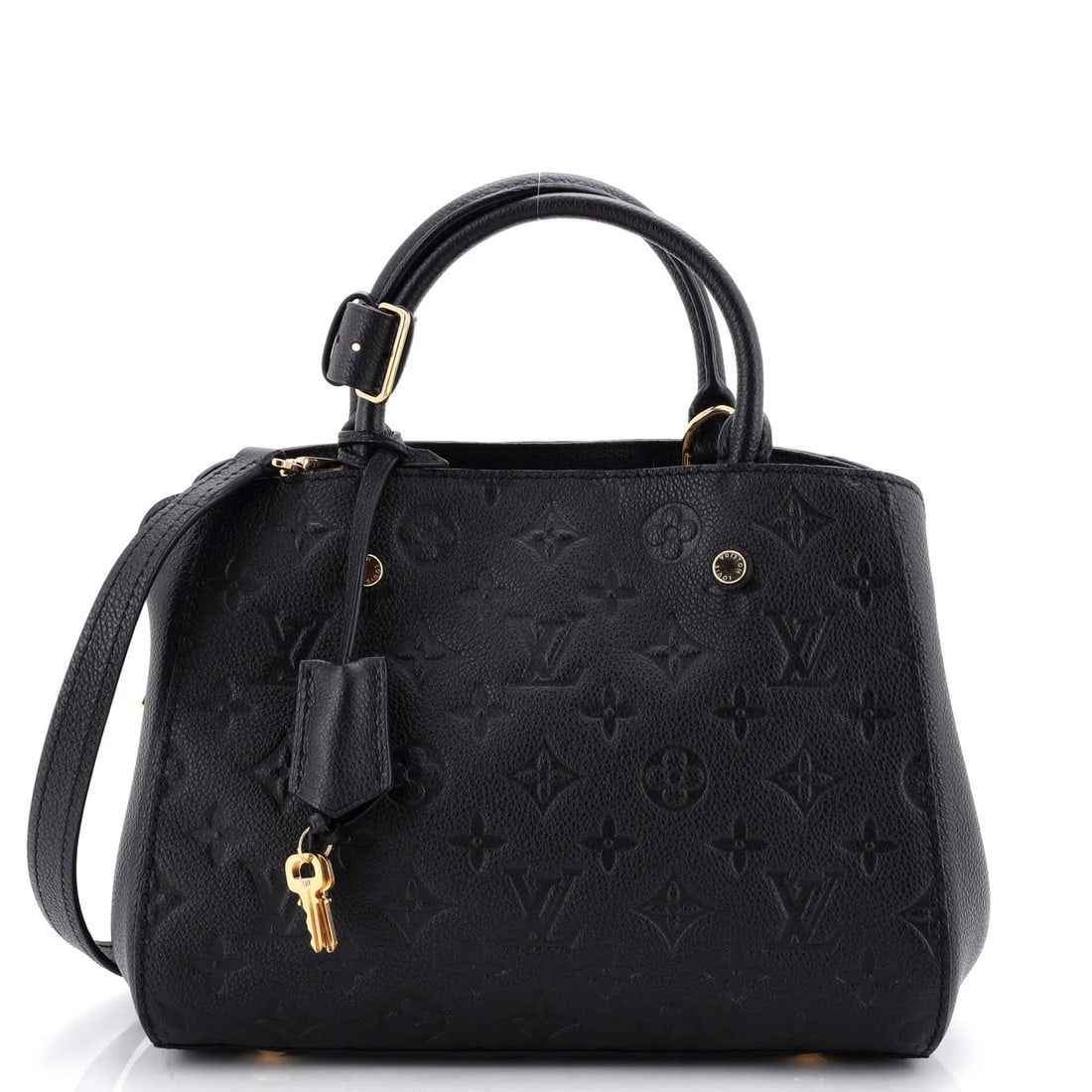 Louis Vuitton Montaigne Handbag Monogram Empreinte Leather BB: Louis Vuitton Montaigne Handbag Monogram Empreinte Leather BB The Louis Vuitton Montaigne Handbag Monogram Empreinte Leather BB boasts sleek black exterior with the iconic monogram pattern, perfectly 