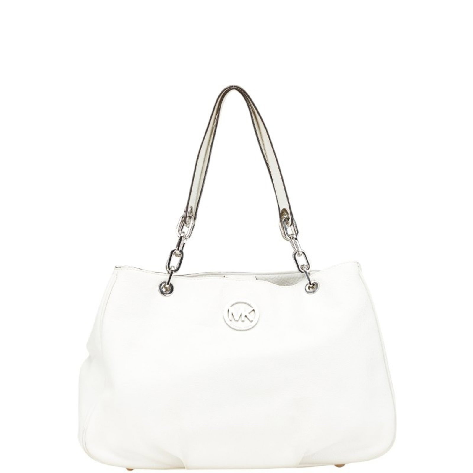 Michael Kors Tote Bag Leather: Michael Kors Tote Bag Leather White leather tote bag from Michael Kors, featuring an open outer pocket and measuring 27cm x 38cm x 13cm. The bag's handle drop is 24.00cm long, providing a comfortable 