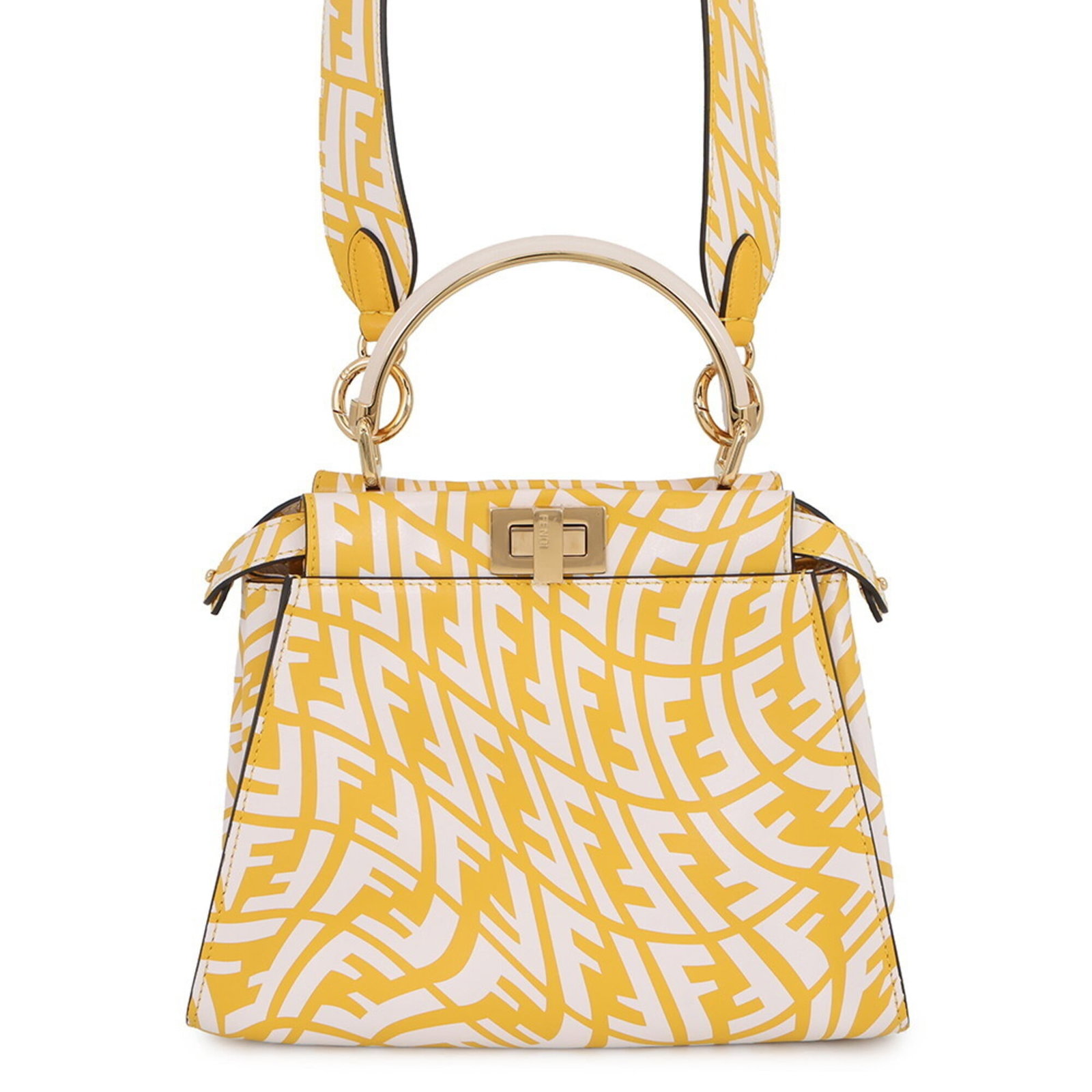 Handbag Leather Fendi: Handbag Leather Fendi White and Yellow Fendi Handbag. Made from high-quality leather, this handbag measures 18cm x 23cm x 10.5cm and features a classic design. The bag's signature style is unmistakabl