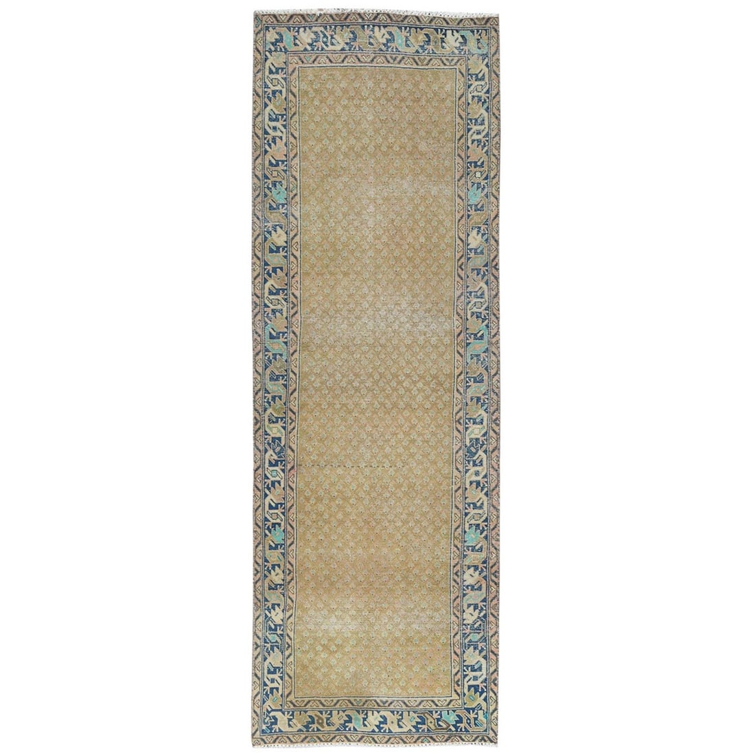 3'3"x9'9" Mocha Brown Vintage Farsian Serrib Hand Knotted Wool Runner Rug: 3'3"x9'9" Mocha Brown Vintage Farsian Serrib Hand Knotted Wool Runner Rug The Mocha Brown Vintage Farsian Serrib Hand Knotted Wool Runner Rug boasts a rich, earthy tone and intricate hand-knotted desi