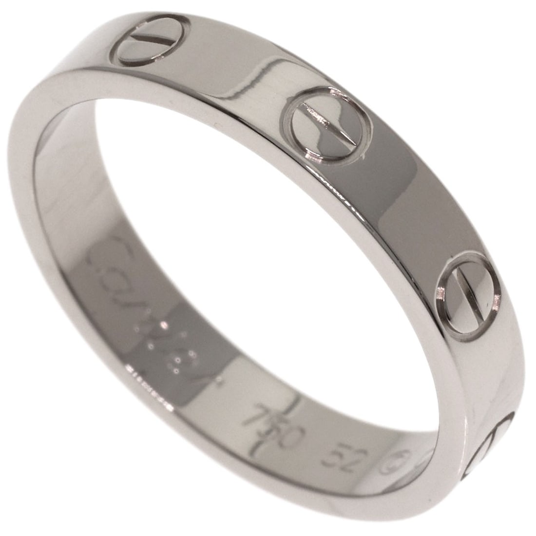 Cartier Mini Love Ring # 52 Ring K18 White Gold: Cartier Mini Love Ring # 52 Ring K18 White Gold Cartier's Mini Love Ring #52 boasts sleek, silver K18 white gold construction. This elegant ring features no main stone, allowing the metalwork to take