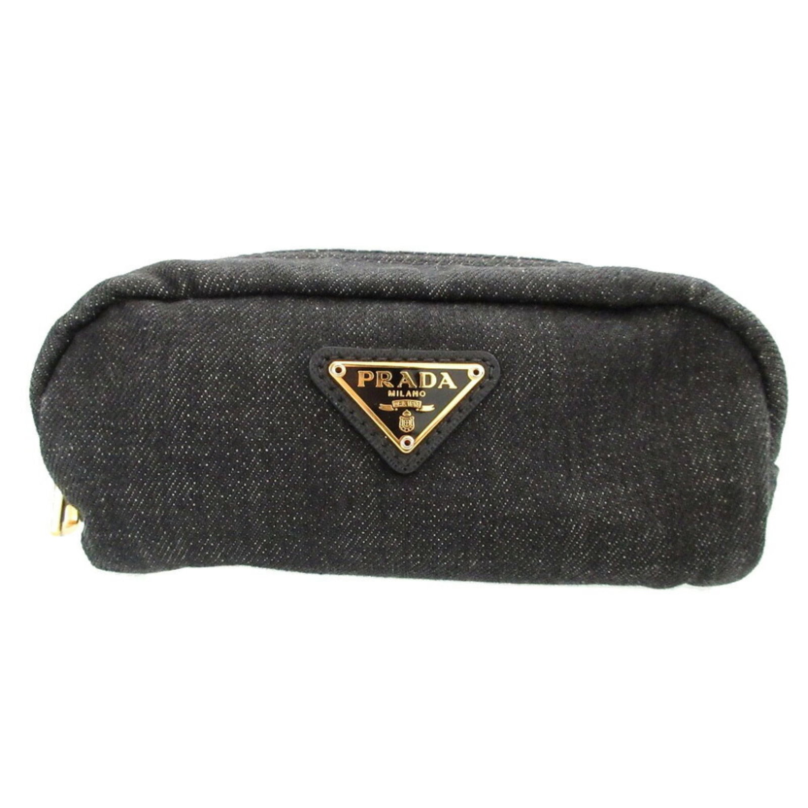 Pouch Denim By Prada: Pouch Denim By Prada Pouch Denim By Prada - A stylish and compact accessory from the renowned Italian fashion house. Made from high-quality denim, this pouch measures 9cm x 16.5cm x 7.5cm and features