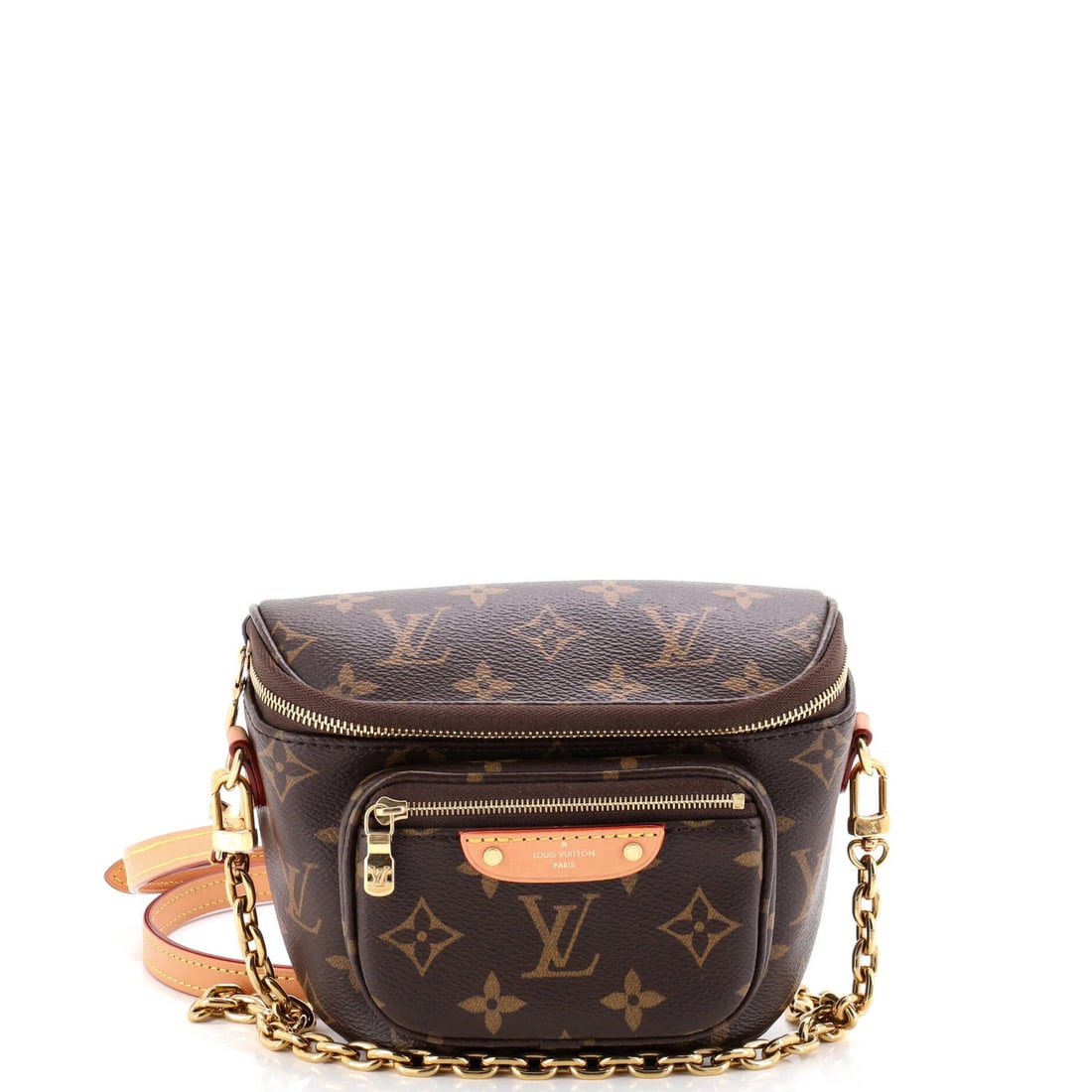 Louis Vuitton Bum Bag Monogram Canvas Mini: Louis Vuitton Bum Bag Monogram Canvas Mini Brown Louis Vuitton Bum Bag Monogram Canvas Mini with extra strap, featuring scuffs and minor creases on exterior. The mini bag measures 5" high, 7" wide, an
