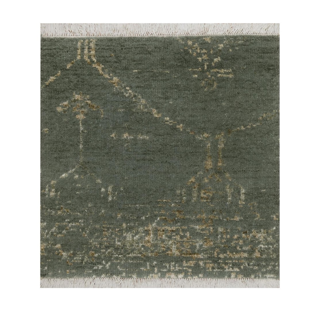 2'x2' Green Modern Design Wool and Silk Hand Knotted Square Mat: 2'x2' Green Modern Design Wool and Silk Hand Knotted Square Mat Green Modern Design Wool and Silk Hand Knotted Square Mat. This stunning 2'x2' square mat features an all-over regional design in a vibr