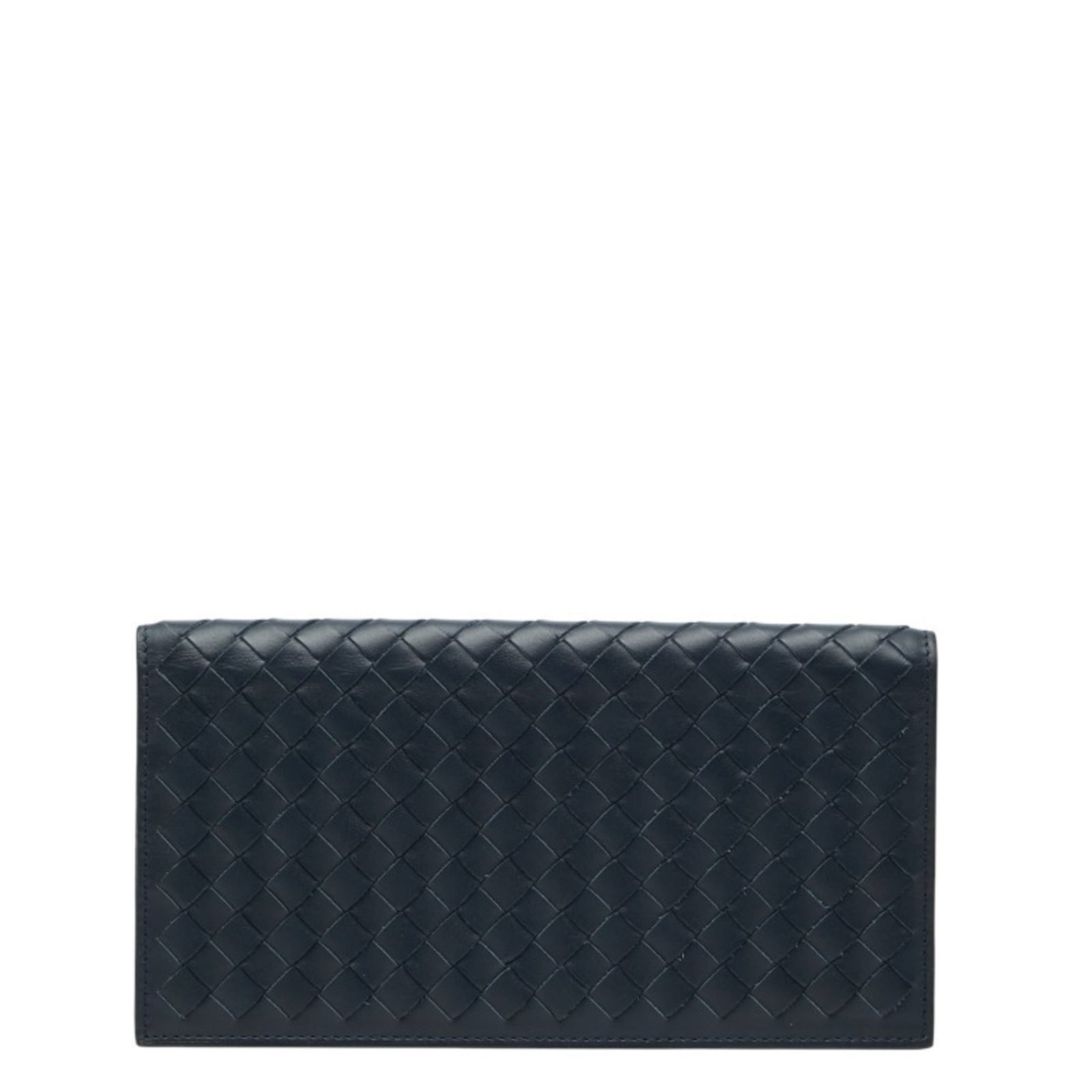 Leather Bi Fold Wallet From Bottega: Leather Bi Fold Wallet From Bottega Navy leather bi-fold wallet from Bottega Veneta, measuring 10cm x 19cm x 1cm. This sleek and structured wallet features high-quality leather construction, with a cl