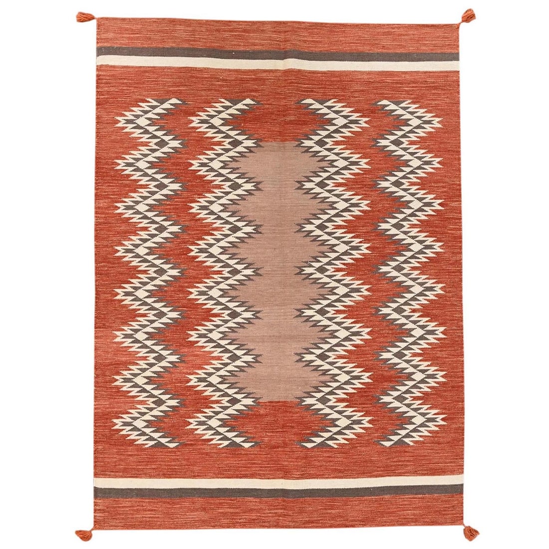 5'1"x7'1" Burnt Orange Southwest Geometric Design Flat Weave Hand Woven Wool: 5'1"x7'1" Burnt Orange Southwest Geometric Design Flat Weave Hand Woven Wool Burnt orange hues and geometric patterns create a vibrant Southwest-inspired design on this hand-woven wool flat weave rug.