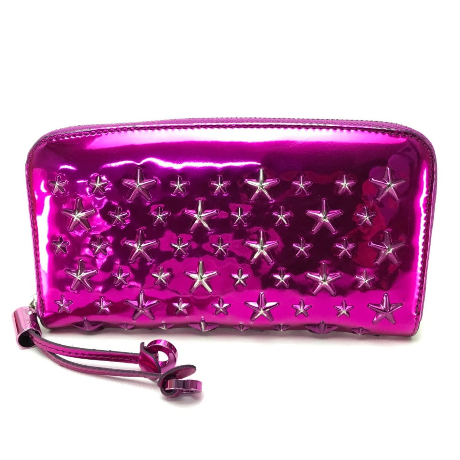 Jimmy Choo Wallet Leather Bi Fold: Jimmy Choo Wallet Leather Bi Fold Purple leather bi-fold wallet from Jimmy Choo, measuring 19.2cm x 10.5cm and 7.6cm x 4.1cm in size. This long wallet features a signature, adding a touch of elegance 