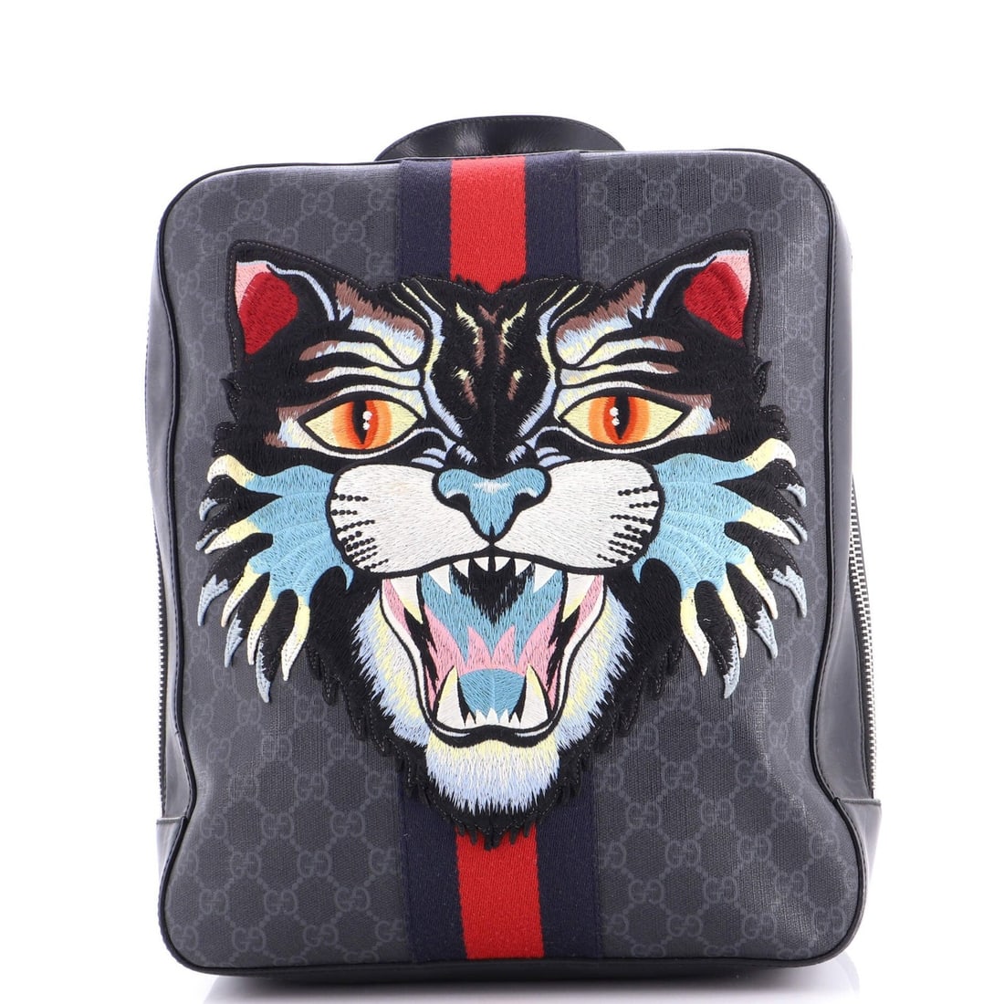 Gucci Angry Cat Web Backpack GG Coated Canvas with Applique Medium: Gucci Angry Cat Web Backpack GG Coated Canvas with Applique Medium Black GG Coated Canvas Angry Cat Web Backpack with Applique Medium features a striking design and durable construction. The canvas ex