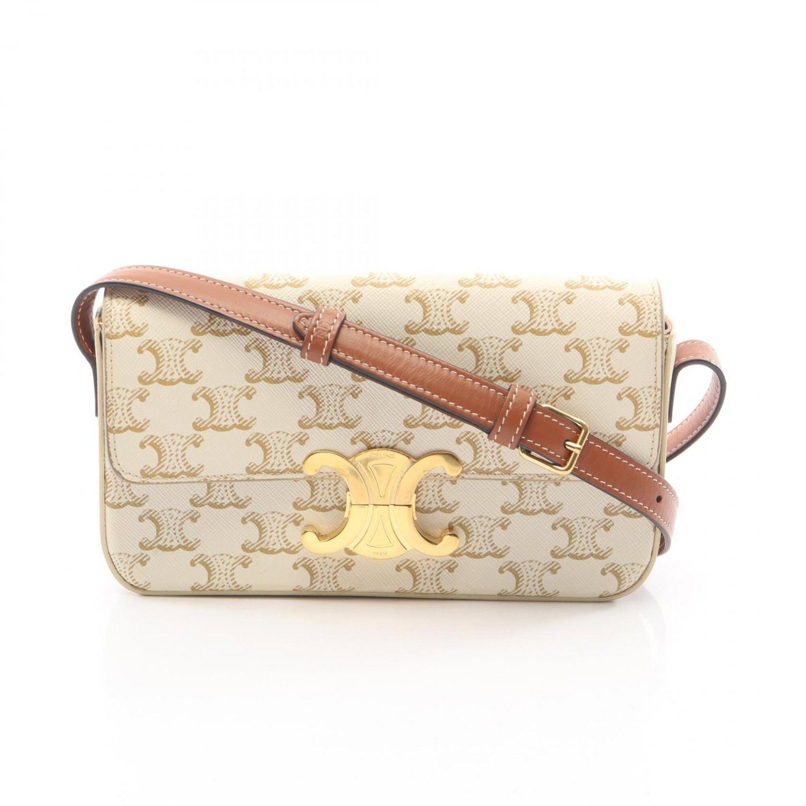 Canvas Leather Handbag Coated Shoulder Bag: Canvas Leather Handbag Coated Shoulder Bag Coated canvas and leather blend in this stylish shoulder bag, available in brown and white. The compact design measures 12cm x 20cm x 4.5cm, making it a vers