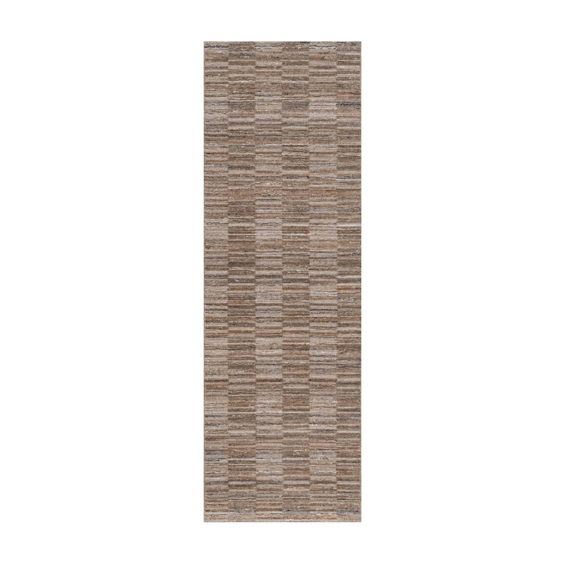 2'7"x10' Camel Brown Hand Loomed Modern Grid Pattern Pure Wool Runner Rug: 2'7"x10' Camel Brown Hand Loomed Modern Grid Pattern Pure Wool Runner Rug Modern Grid Pattern Pure Wool Runner Rug. This hand loomed, camel brown wool runner rug boasts a striking modern grid pattern 