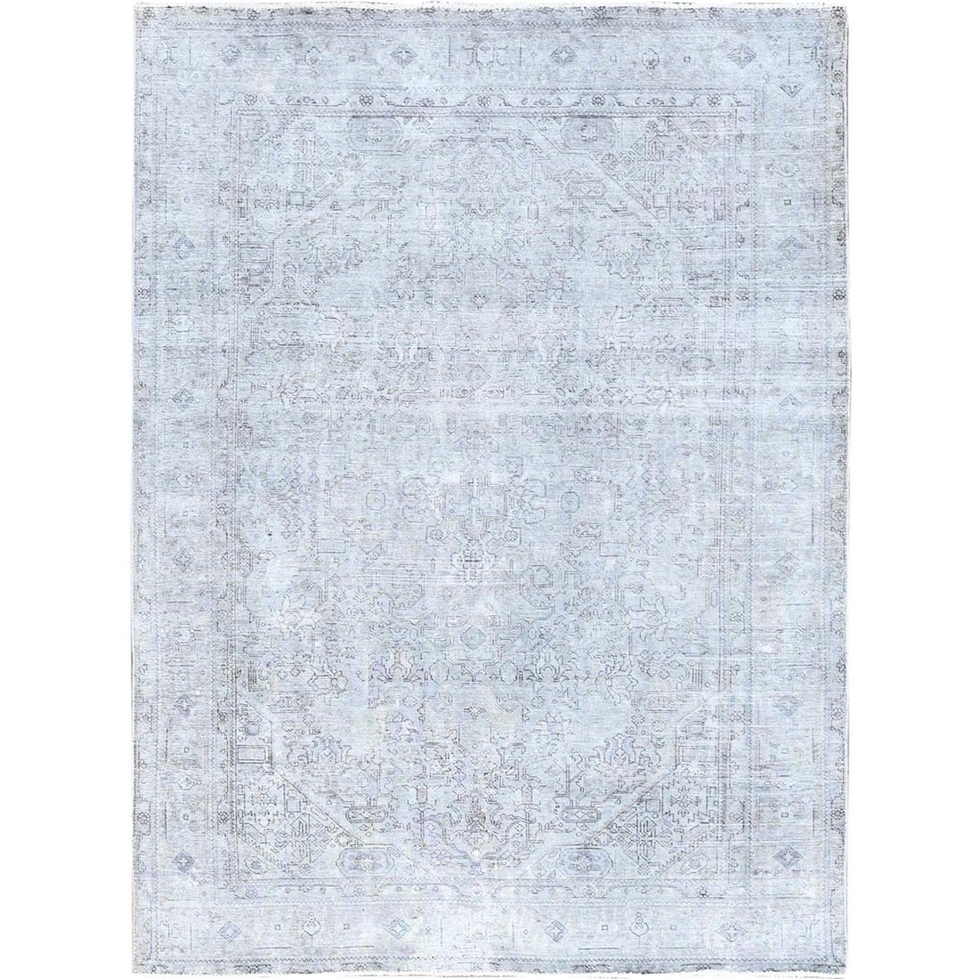 6'6"x9' Gray Vintage Zoroastrian Tebraz Soft Wool Hand Knotted Rug: 6'6"x9' Gray Vintage Zoroastrian Tebraz Soft Wool Hand Knotted Rug 6'6" x 9' Gray Vintage Zoroastrian Tebraz Soft Wool Hand Knotted Rug. This stunning, hand-knotted rug boasts a rich gray color and ex