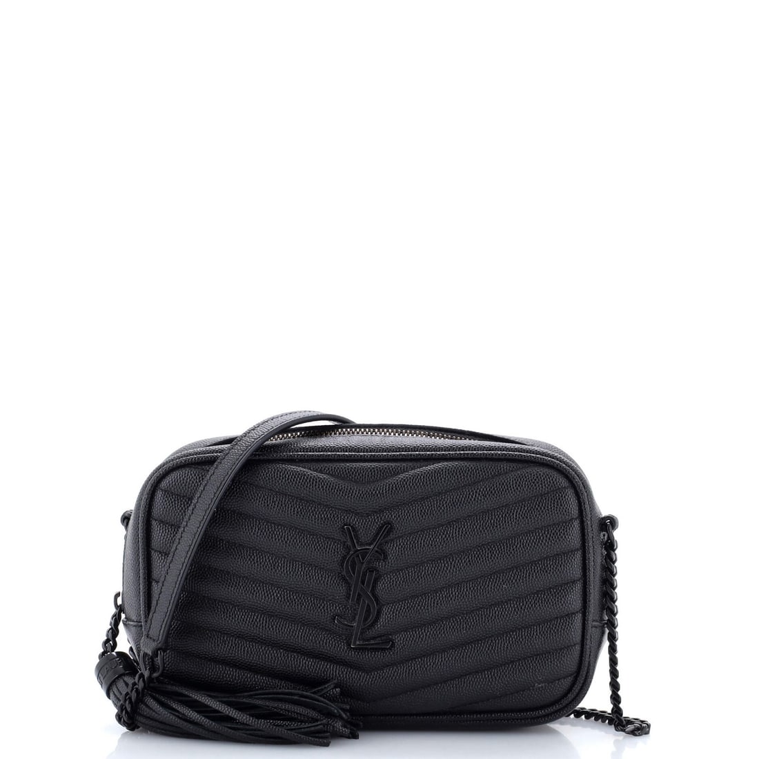 Lou Matelasse Chevron Leather Mini Bag Saint: Lou Matelasse Chevron Leather Mini Bag Saint The Lou Matelasse Chevron Leather Mini Bag Saint from Saint Laurent boasts a sleek black exterior with intricate matelasse chevron leather detailing, addin