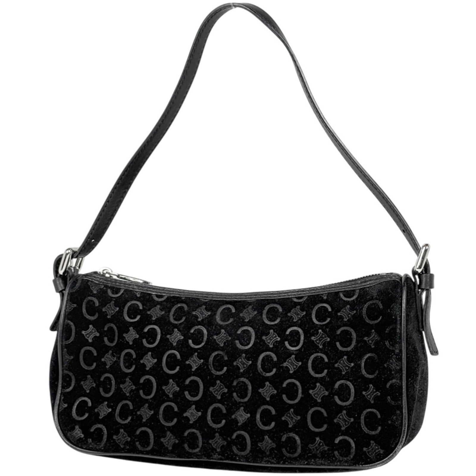 Handbag Suede by Celine: Handbag Suede by Celine Suede black handbag by Celine, measuring 12cm x 21.5cm x 6.5cm in size. This sleek and sophisticated accessory features the iconic Celine design with a luxurious suede material