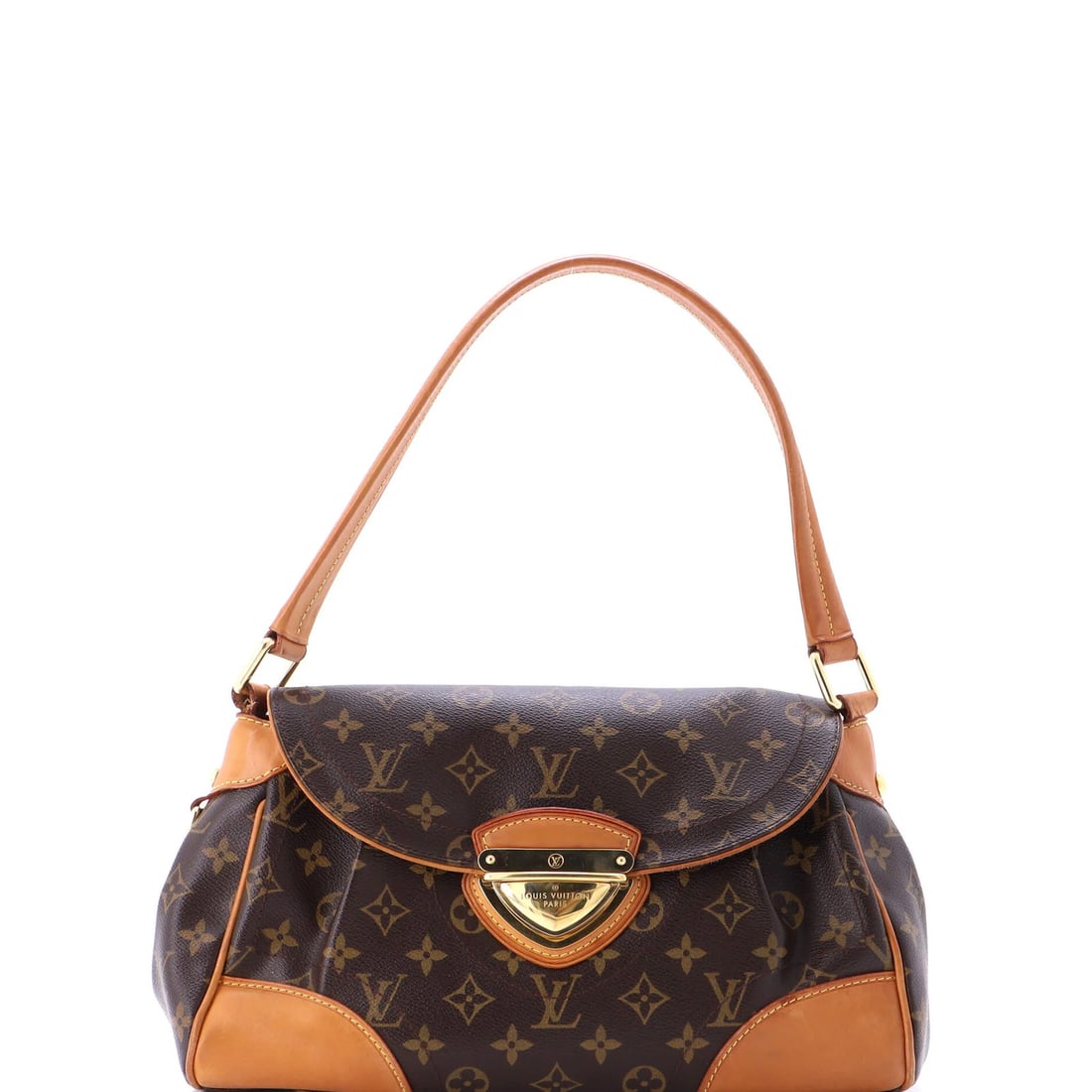 Handbag Monogram Canvas Louis Vuitton Beverly MM: Handbag Monogram Canvas Louis Vuitton Beverly MM Canvas Coated Louis Vuitton Beverly MM Handbag in Brown, featuring the iconic monogram pattern and gold hardware. This shoulder bag boasts a classic de