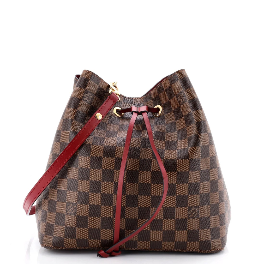 Louis Vuitton NeoNoe Handbag Damier with Leather MM: Louis Vuitton NeoNoe Handbag Damier with Leather MM The Louis Vuitton NeoNoe Handbag Damier with Leather MM boasts a classic brown canvas exterior adorned with iconic Damier patterns, complemented by 