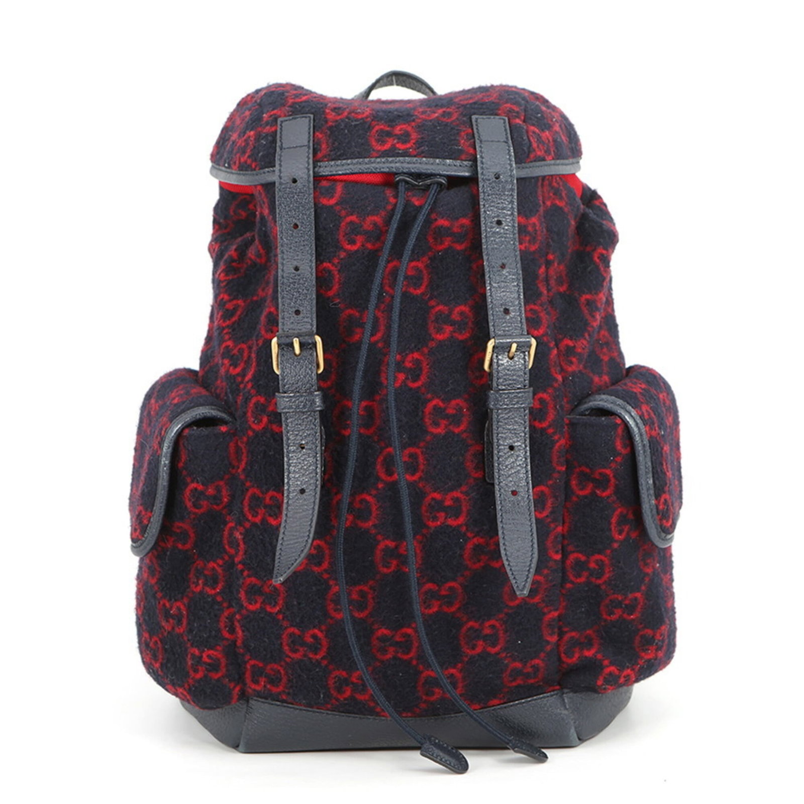 Wool Backpack Gucci: Wool Backpack Gucci Made from high-quality wool, this Gucci backpack boasts a classic navy and red color combination. Measuring 38cm x 25cm x 12.5cm, it offers a stylish and compact design perfect for