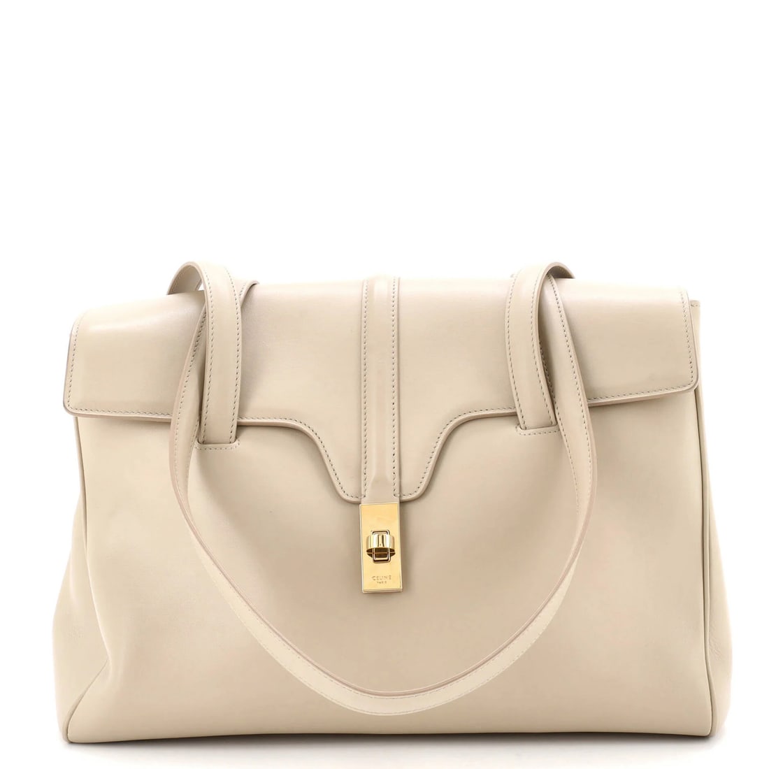 Soft Calfskin Bag 16 Celine Smooth Medium: Soft Calfskin Bag 16 Celine Smooth Medium Soft Calfskin Bag in Neutral Color, Perfect for Everyday Use. This medium-sized shoulder bag features a smooth calfskin exterior and suede interior, with gold