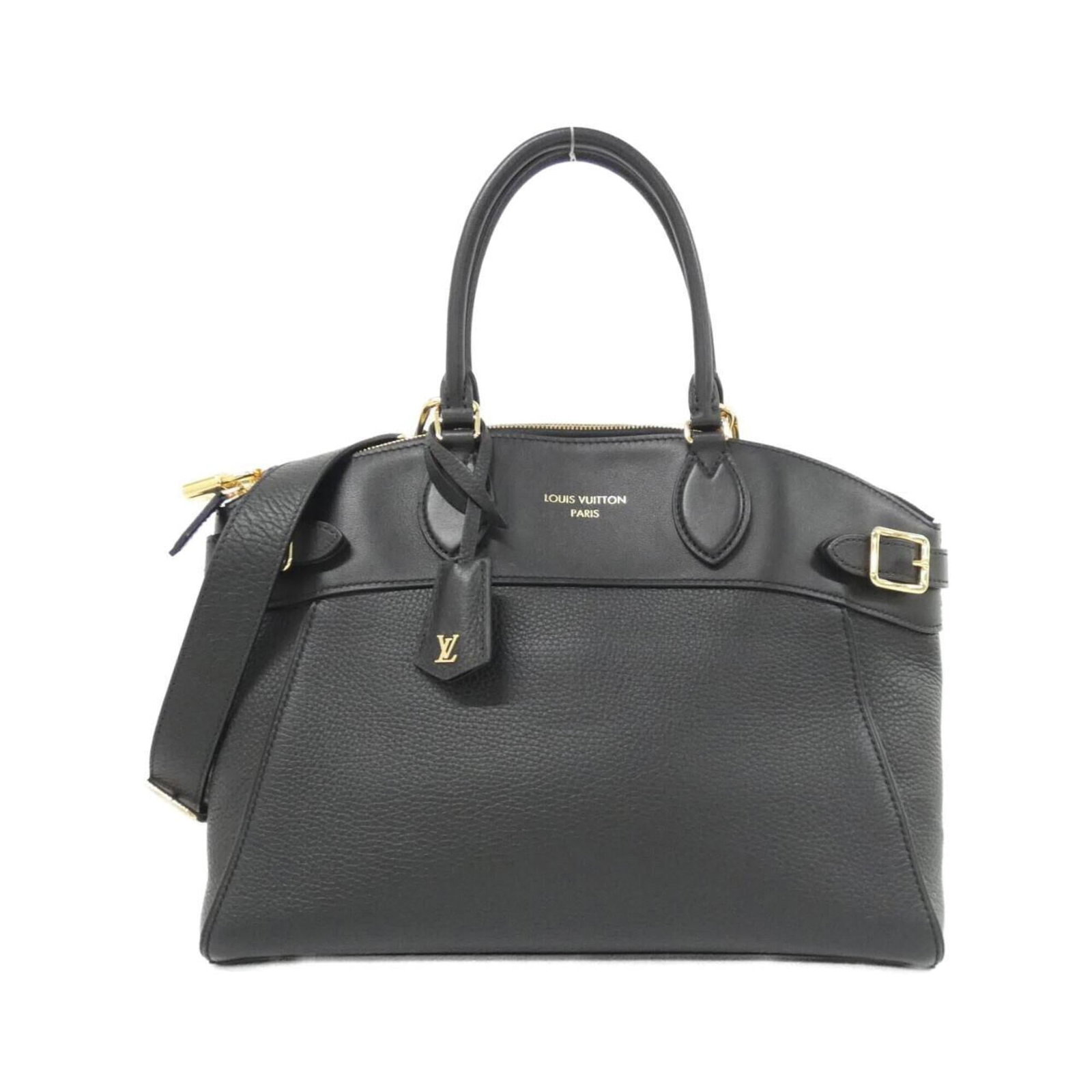 Handbag Louis Vuitton Leather: Handbag Louis Vuitton Leather The Louis Vuitton handbag features high-quality calf leather in black, adorned with gold hardware and a clochette for added elegance. This stylish accessory comes