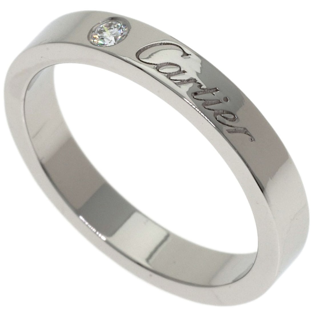 Cartier C De Cartier 1P Diamond #50 Ring Platinum Pt950: Cartier C De Cartier 1P Diamond #50 Ring Platinum Pt950 Platinum PT950 Cartier C De Cartier ring features a silver metal exterior with a main diamond stone, set in a striking platinum band. The ring b
