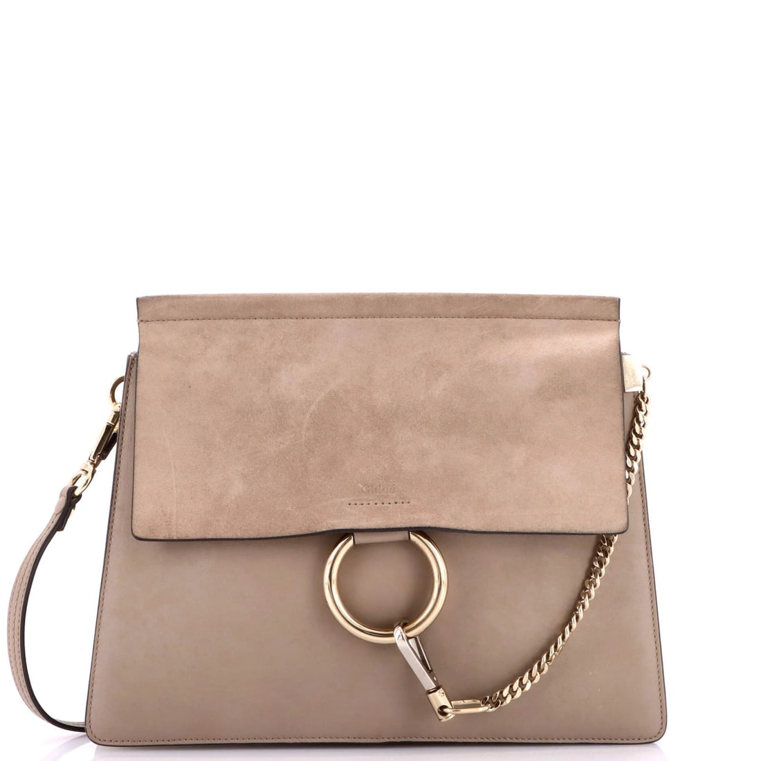 Shoulder Bag Medium Faye Chloe Leather Suede: Shoulder Bag Medium Faye Chloe Leather Suede Medium Faye Chloe Leather Suede Shoulder Bag, featuring a neutral exterior with leather and suede materials. The bag measures 10" in height, 12.5" in width