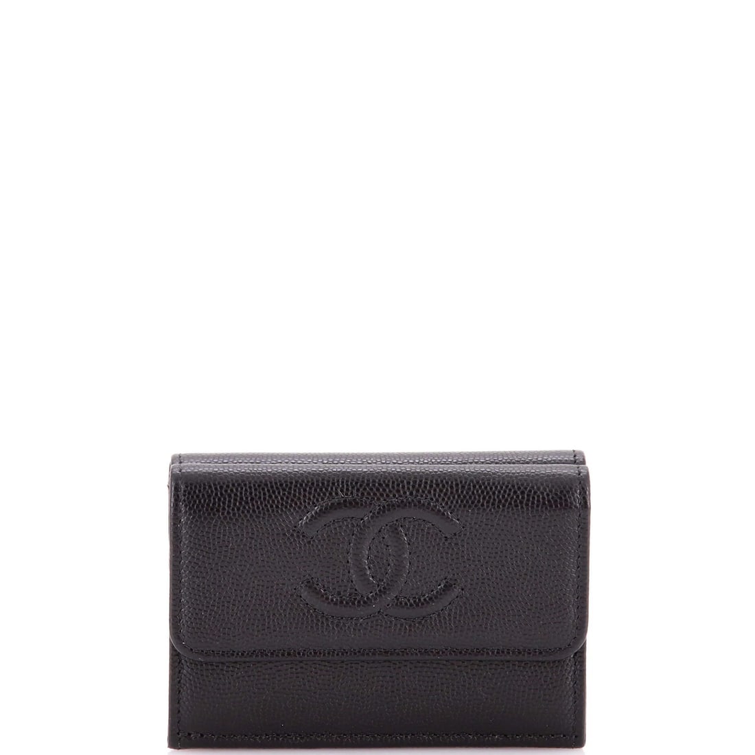 Timeless Trifold Caviar Small Chanel CC Flap Wallet: Timeless Trifold Caviar Small Chanel CC Flap Wallet Small, sleek, and sophisticated, the Timeless Trifold Caviar Small Chanel CC Flap Wallet boasts a classic black leather exterior with silver hardwar