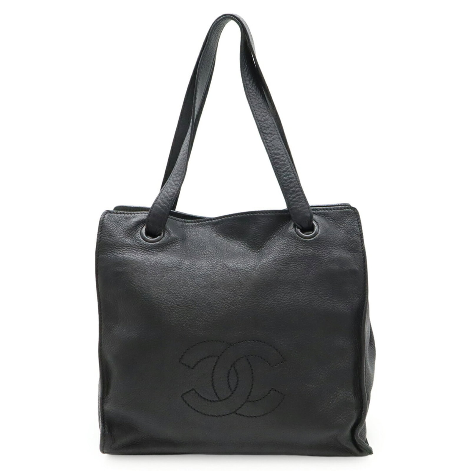 Shoulder bag tote leather bag Chanel: Shoulder bag tote leather bag Chanel Black leather shoulder bag with gold hardware, featuring a zipper pocket and open outer pocket. Made from high-quality Italian leather, this classic Chanel tote me
