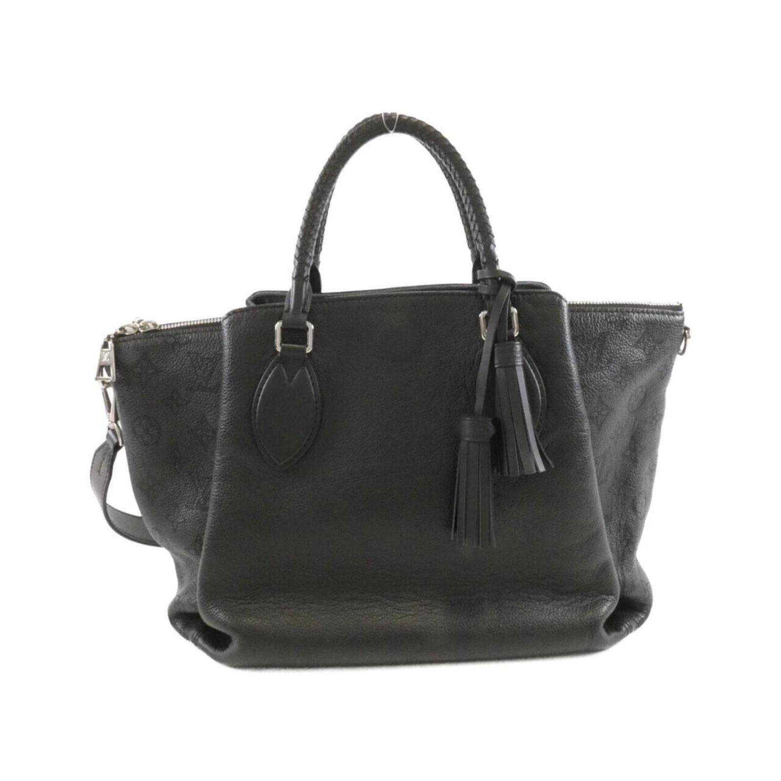 Handbag Louis Vuitton Leather: Handbag Louis Vuitton Leather Black Louis Vuitton leather handbag with silver hardware, measuring 27cm x 32cm x 15cm. Made from high-quality calf leather, this stylish bag features a classic design th