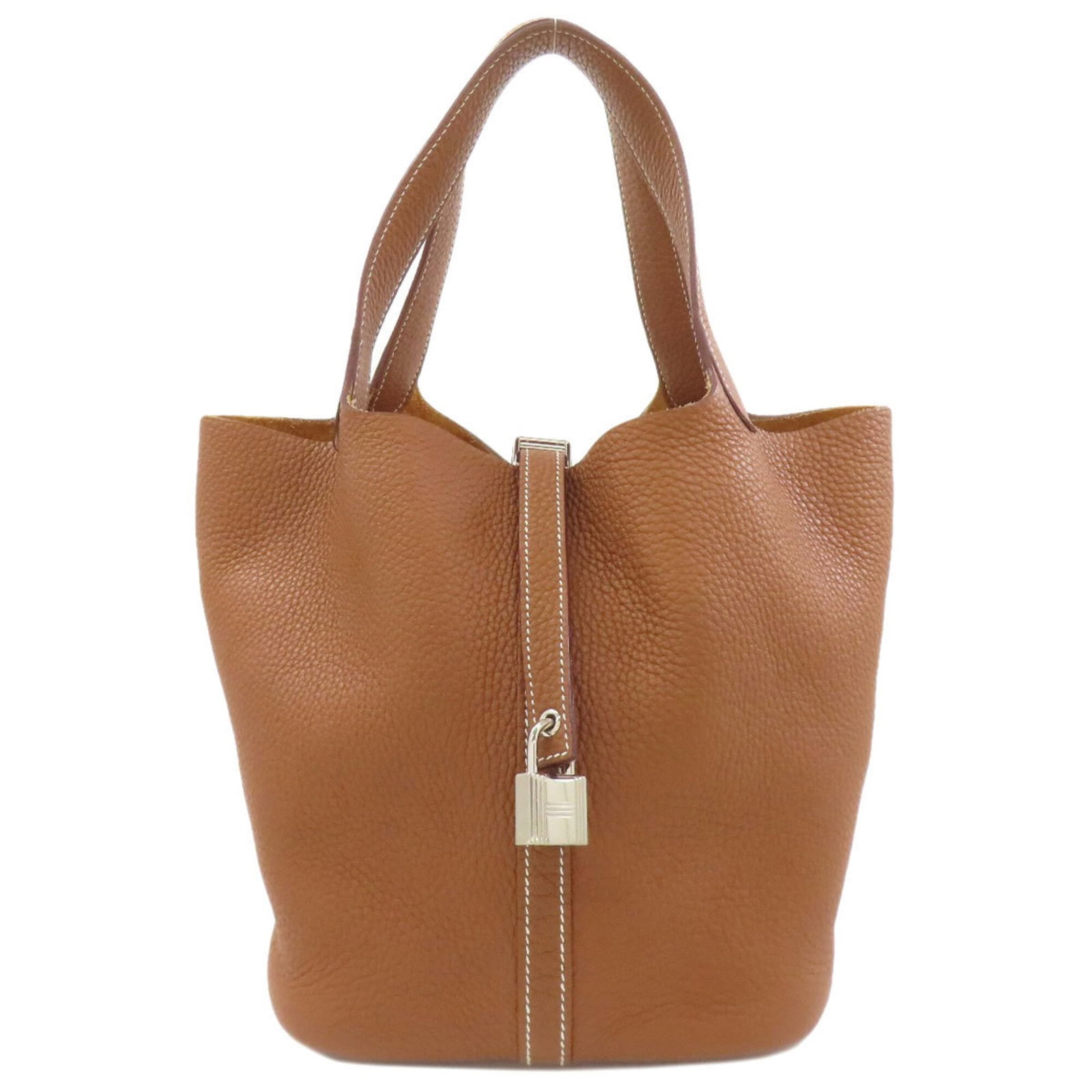 Handbag by Hermes: Handbag by Hermes Gold Picotin Handbag by Hermes, measuring 22cm x 18cm x 23cm, features a belt closure and comes with a 35cm handle. This compact handbag showcases the iconic design of the Picotin li