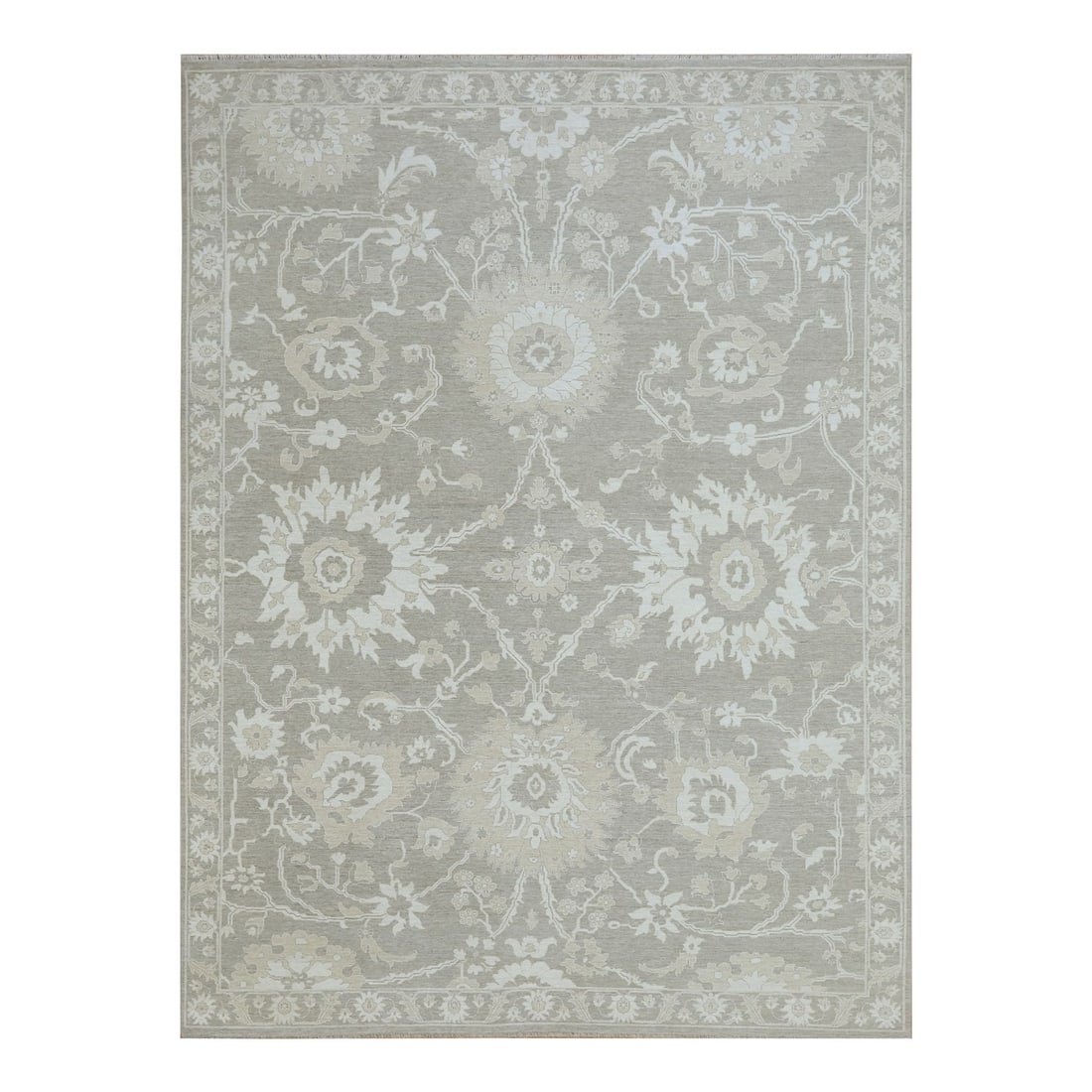 Gray Ziegler Mahal Flowers Hand Knotted 100% Wool Rug Design 9'1"x12'3: Gray Ziegler Mahal Flowers Hand Knotted 100% Wool Rug Design 9'1"x12'3 The Gray Ziegler Mahal Flowers Hand Knotted Wool Rug boasts an elegant, rectangular field design in soothing gray hues. This stun