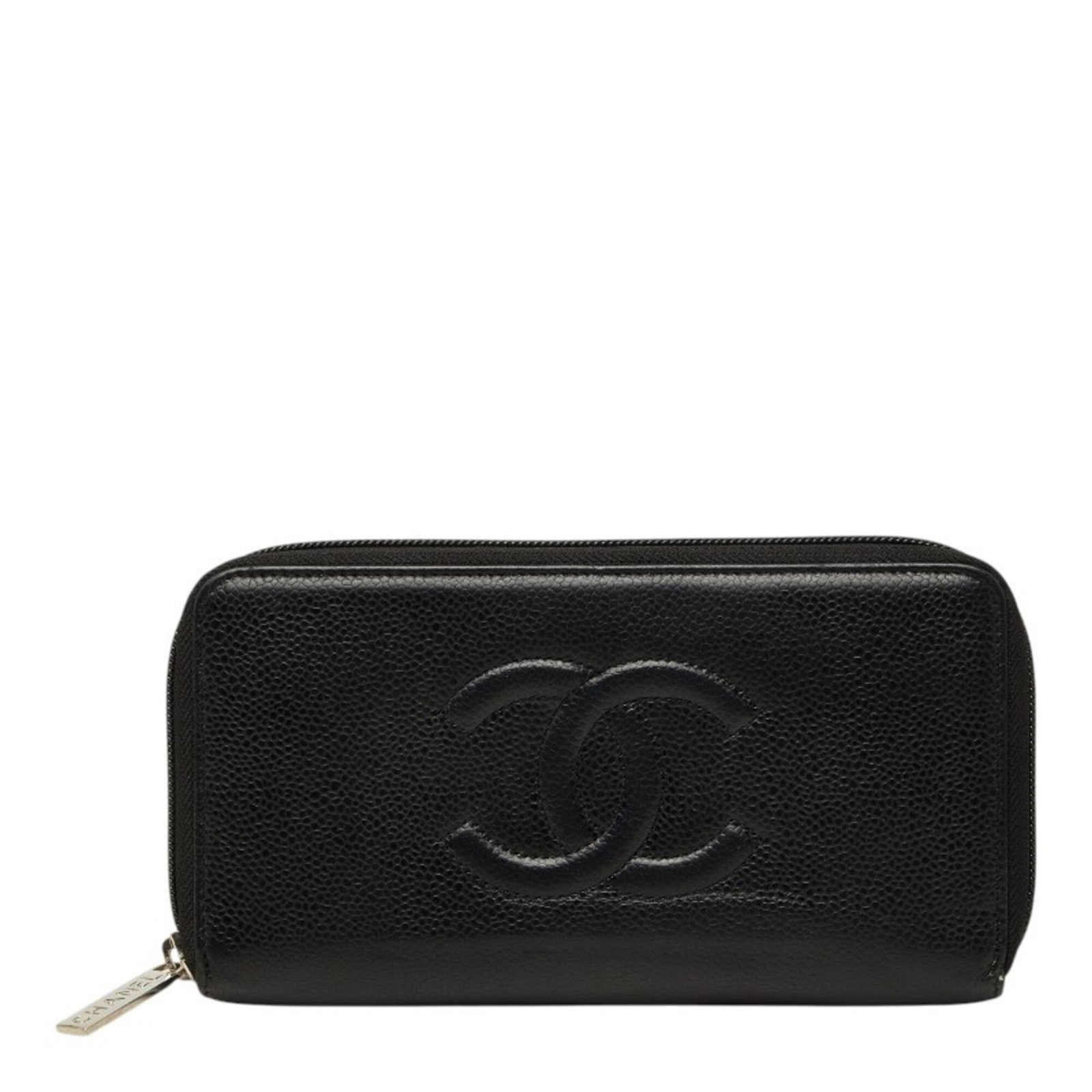 Chanel Long Wallet (Bi-Fold) Grained Calfskin: Chanel Long Wallet (Bi-Fold) Grained Calfskin Black Grained Calfskin Long Wallet with Bi-Fold Design. Made from high-quality grained calfskin, this bi-fold wallet features a classic design that exudes