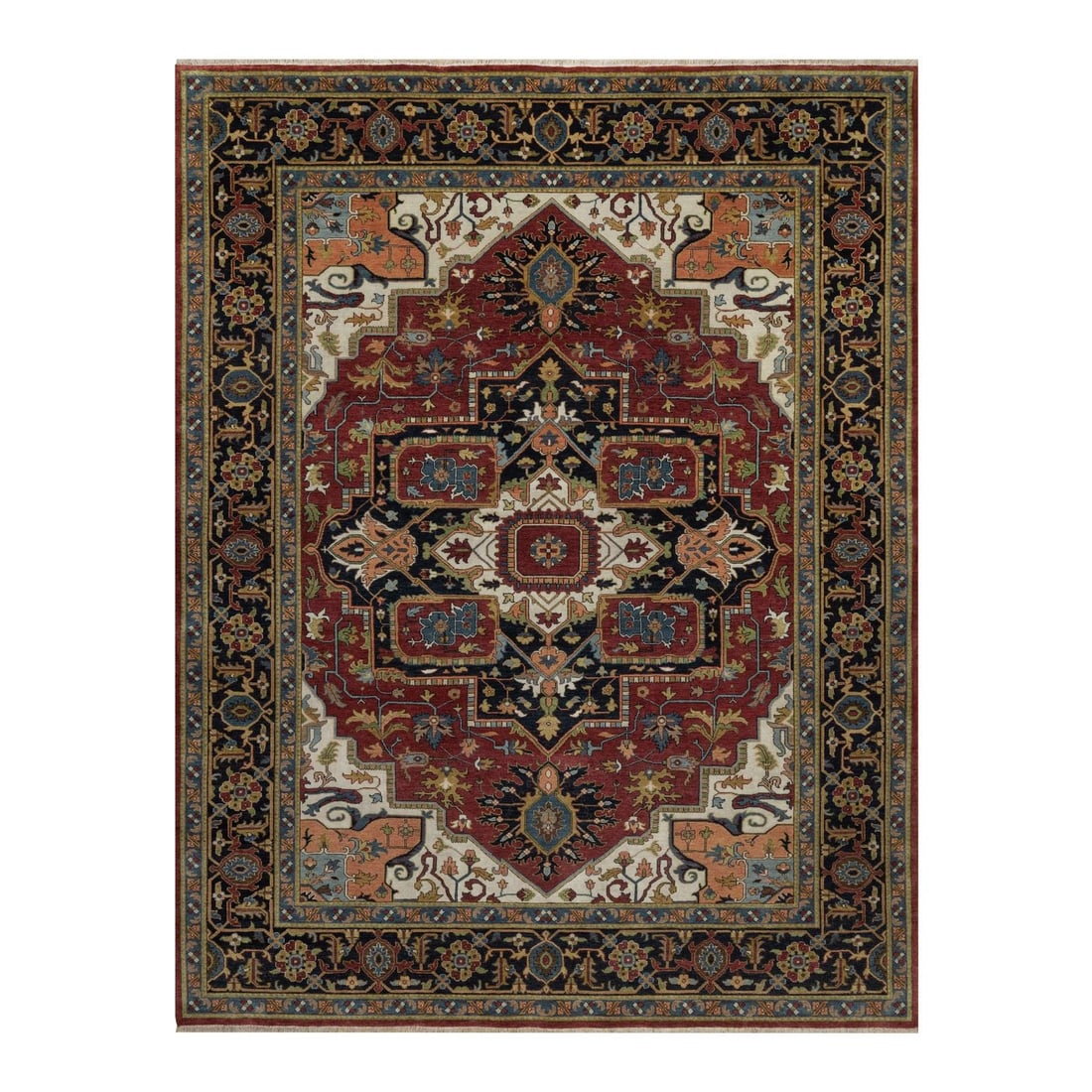 7'10"x10'2" Red Wool Hand Knotted Rug Antiqued Fine Heris Revival Oriental: 7'10"x10'2" Red Wool Hand Knotted Rug Antiqued Fine Heris Revival Oriental Rectangular in shape, this stunning 7'10"x10'2" Red Wool Hand Knotted Rug boasts a medallion pattern characteristic of Heris 